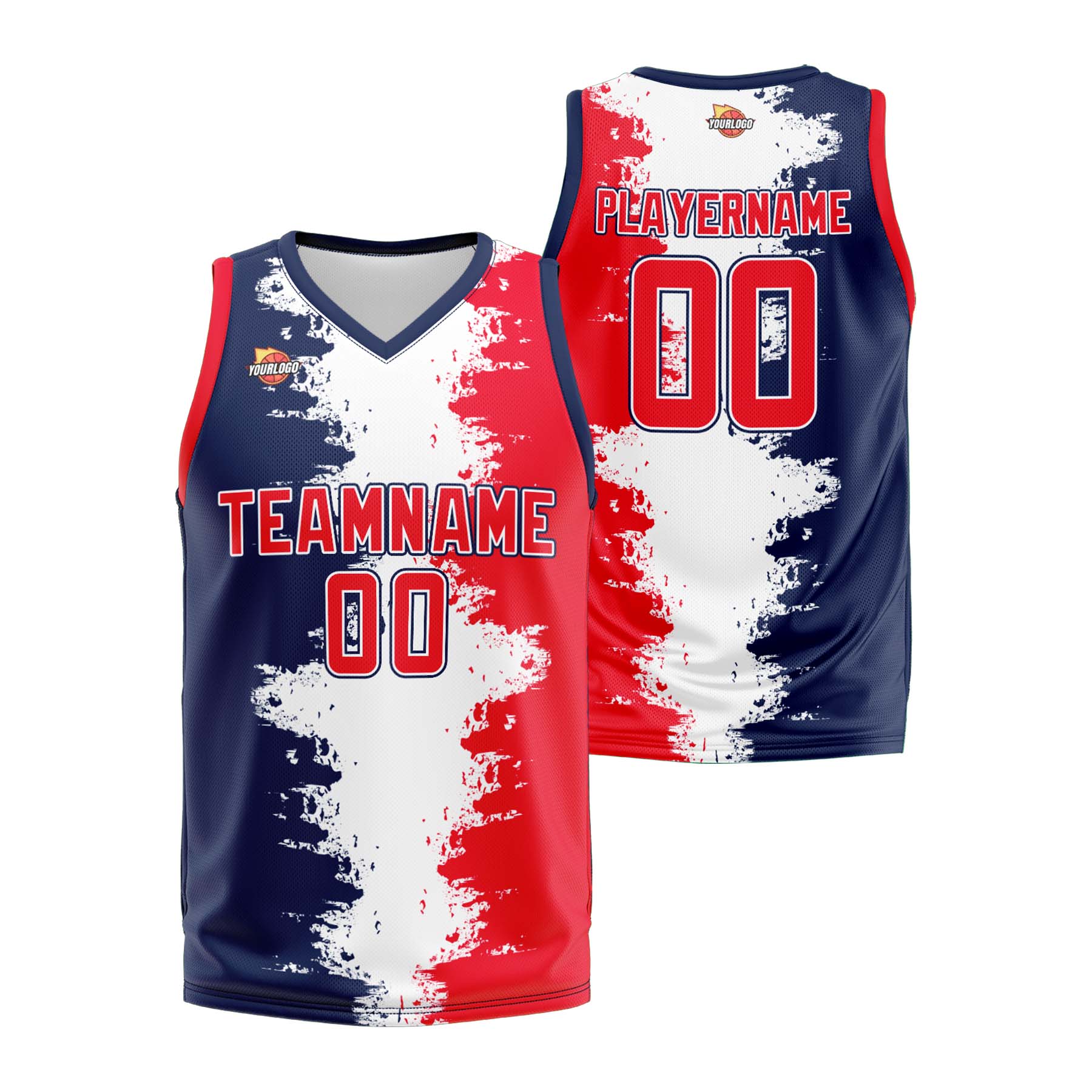 Custom Navy Red Sports Uniform Basketball Jersey