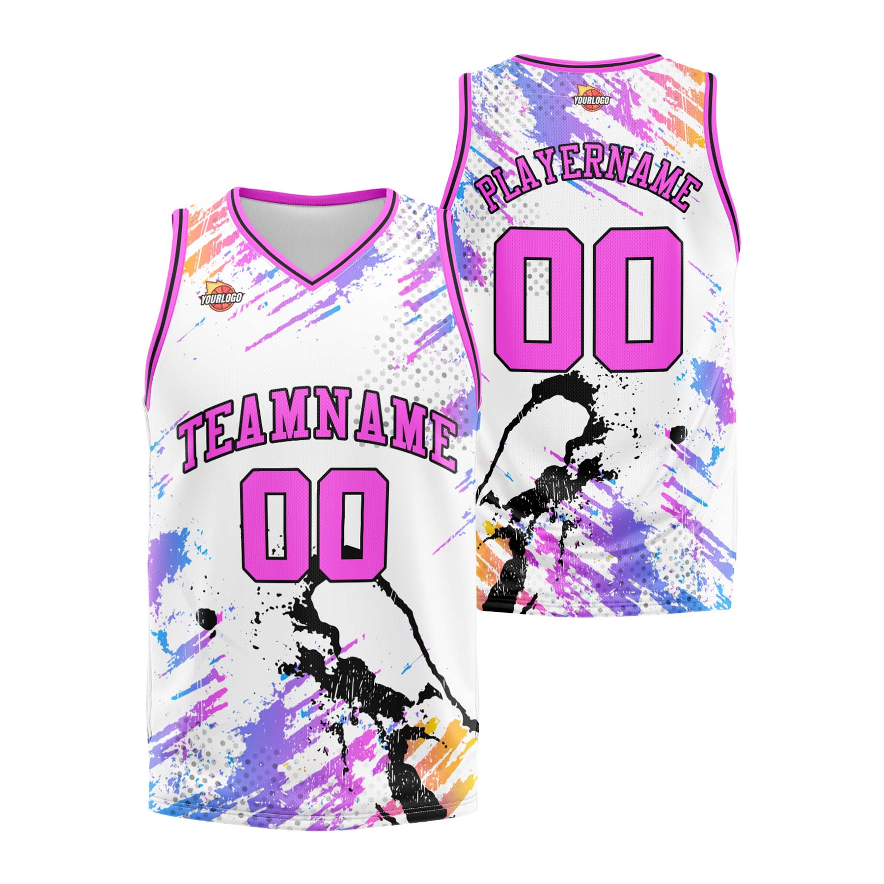 Custom White Pink Sports Uniform Basketball Jersey