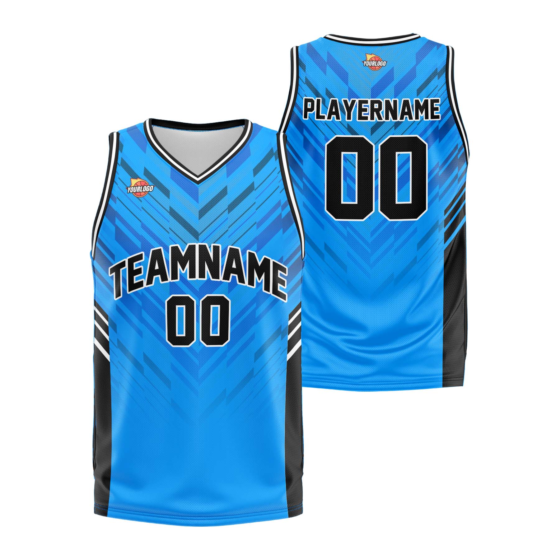 Custom Light Blue Black Fashion Sports Uniform Basketball Jersey