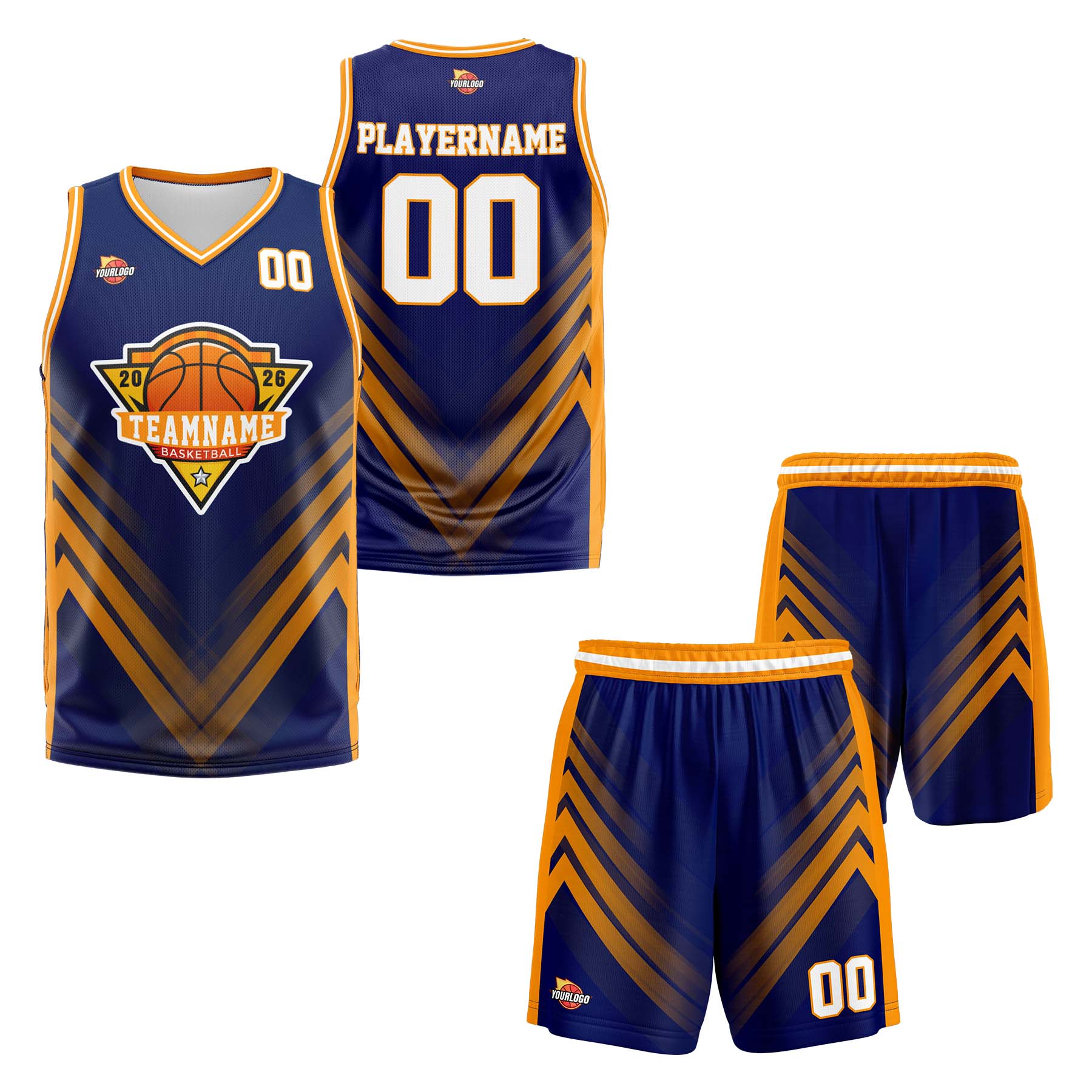 Custom Navy Orange Sports Uniform Basketball Jersey