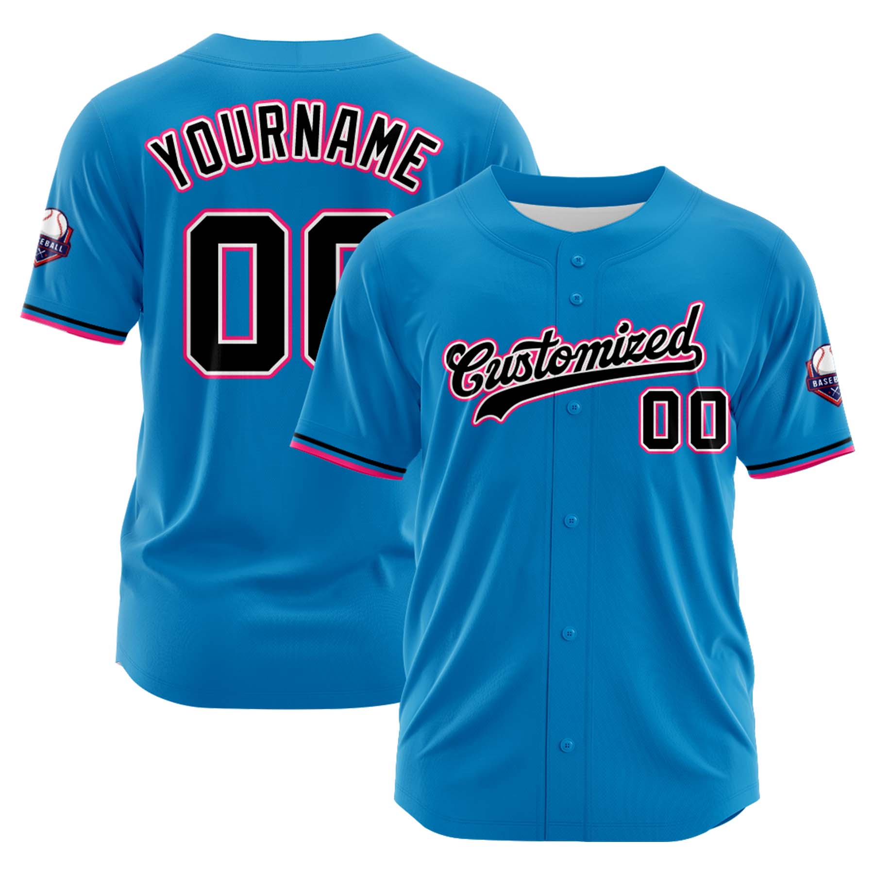 Custom Personalized Light Blue Black Fashion Design Full Button Authentic Baseball Jersey