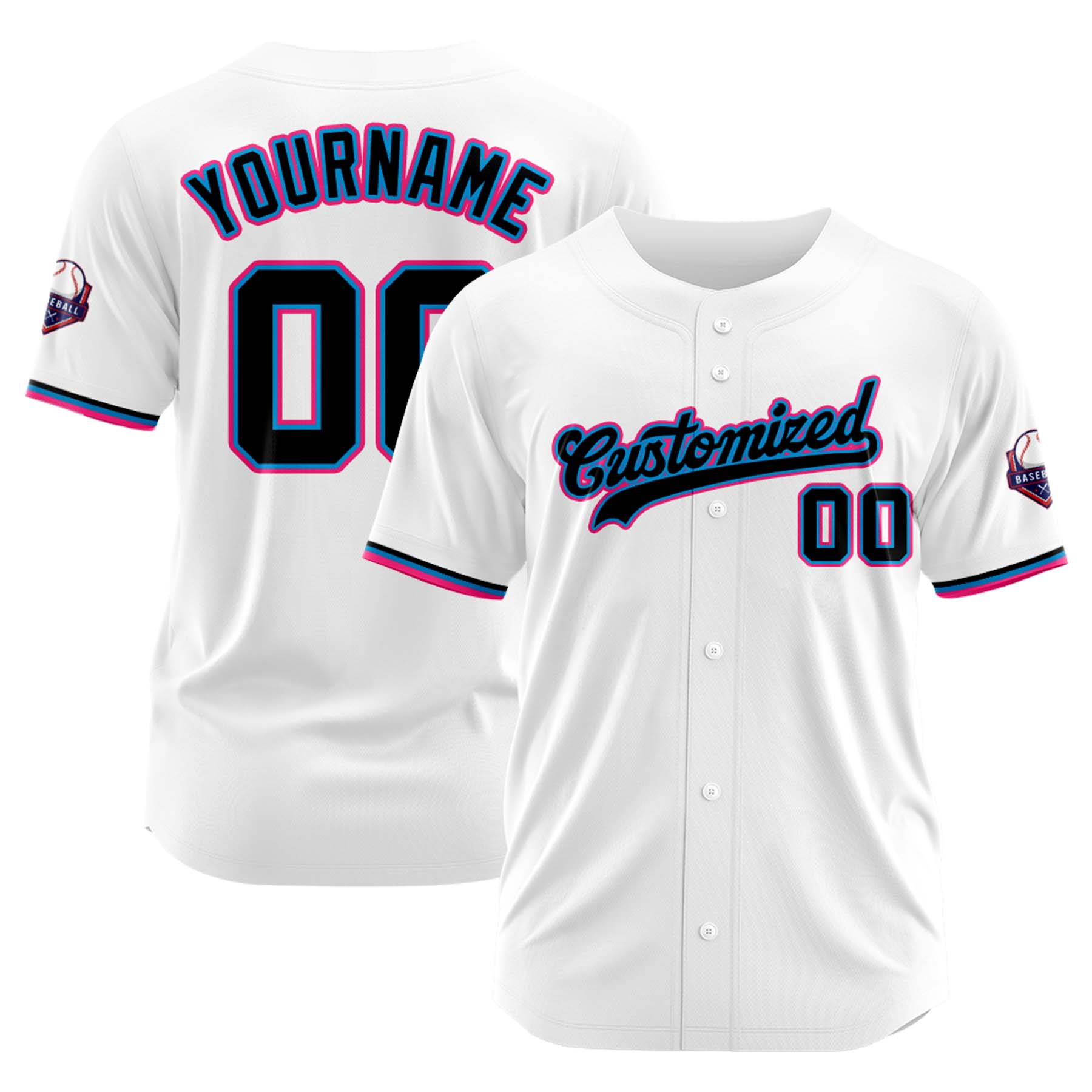 Custom Personalized White Black Fashion Design Full Button Authentic Baseball Jersey
