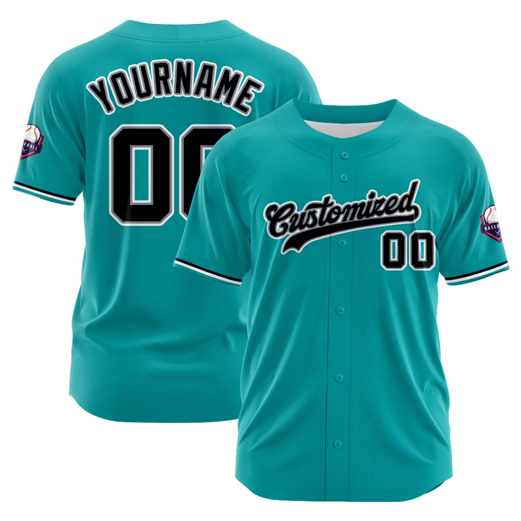 Custom Personalized Teal Black Fashion Design Full Button Authentic Baseball Jersey