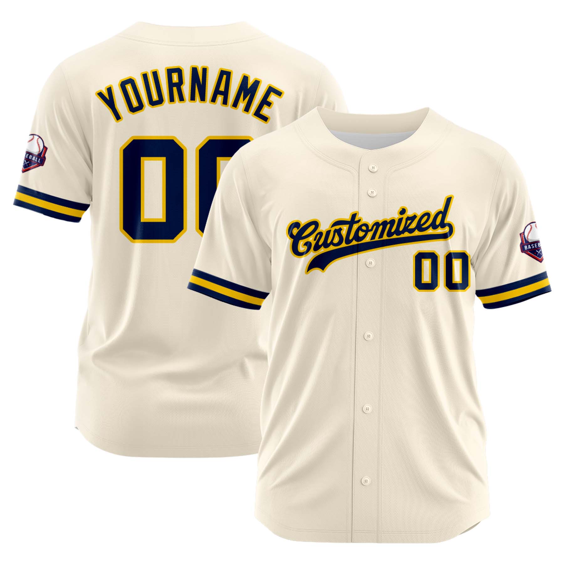 Custom Personalized Cream Navy Fashion Design Full Button Authentic Baseball Jersey