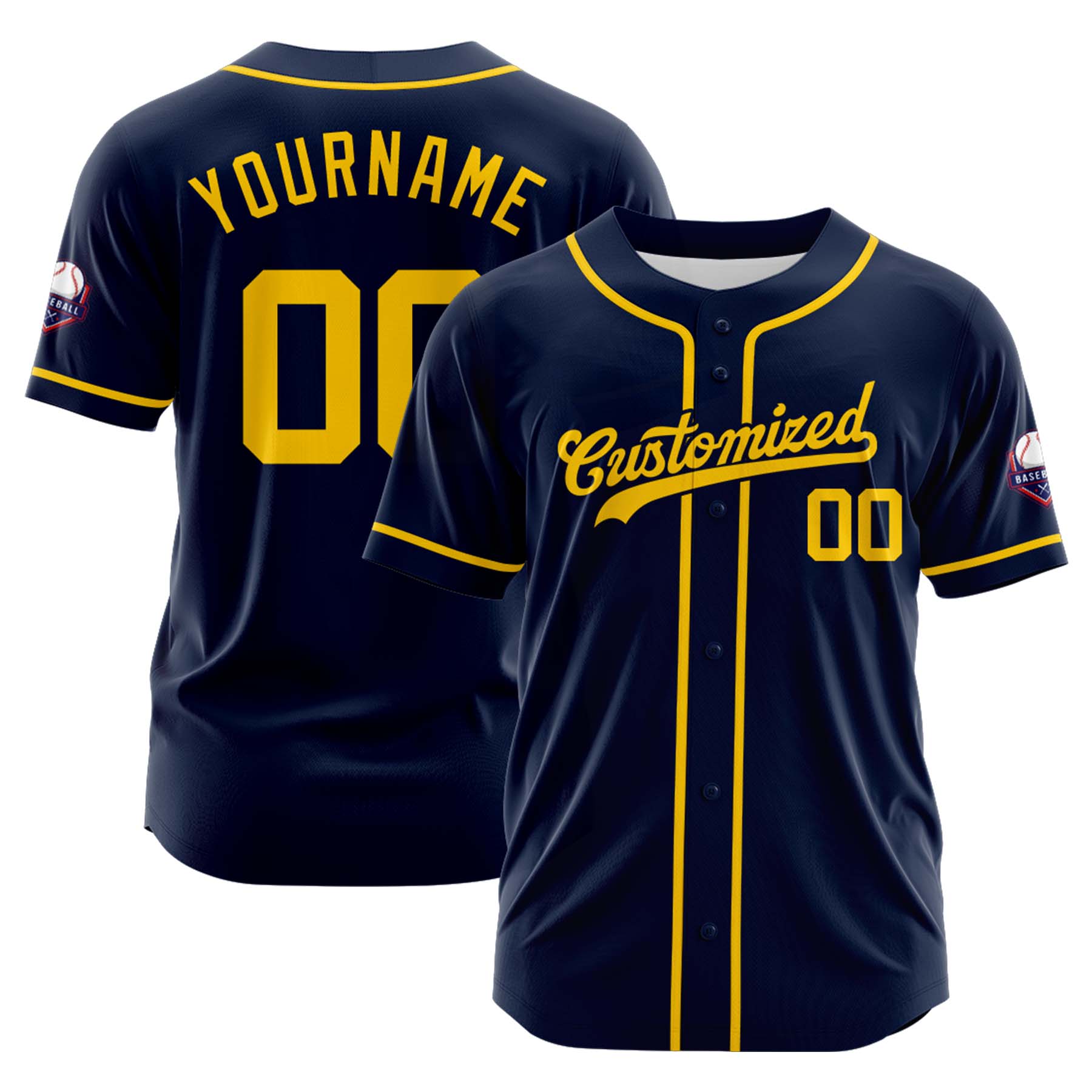 Custom Personalized Navy Yellow Fashion Design Full Button Authentic Baseball Jersey