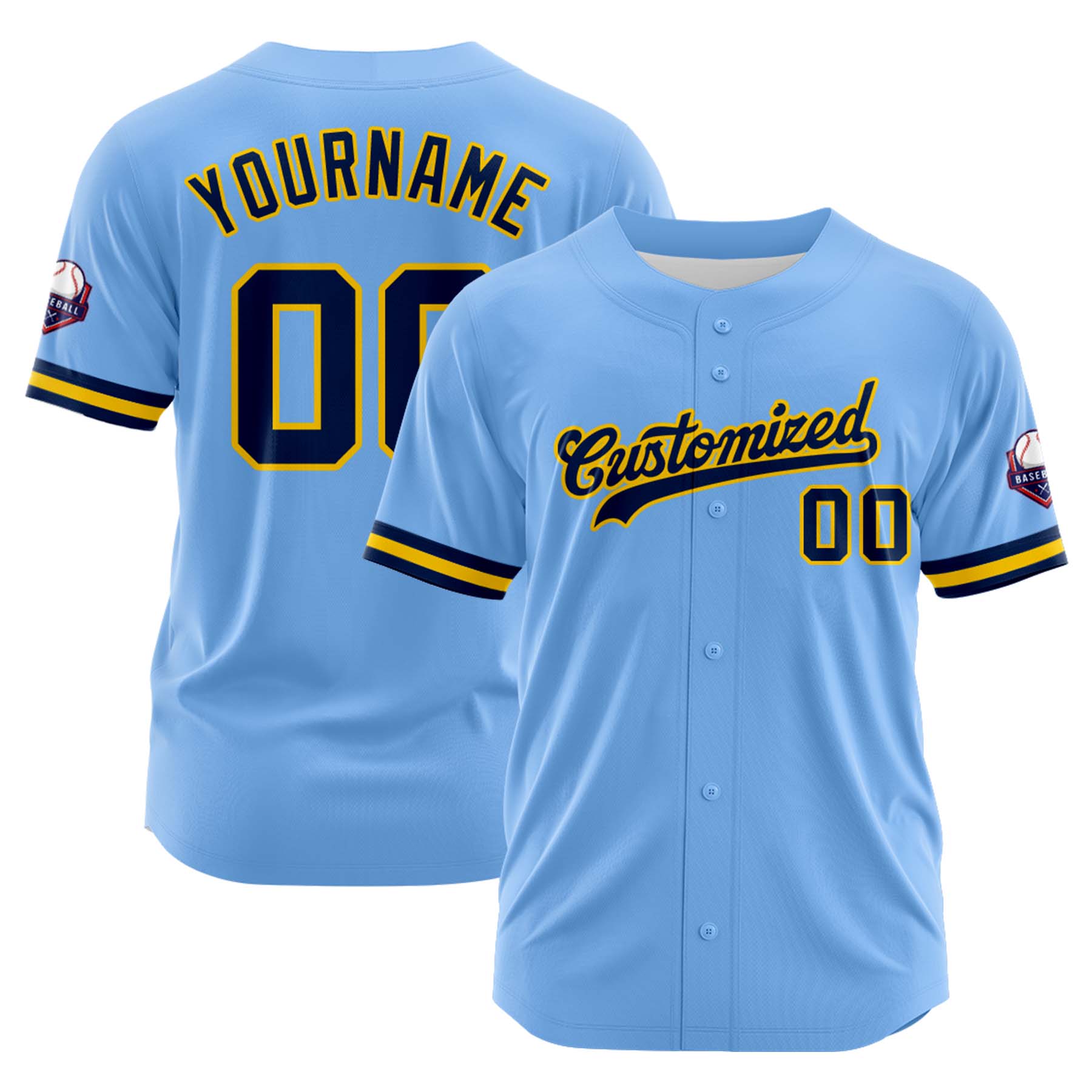 Custom Personalized Light Blue Navy Fashion Design Full Button Authentic Baseball Jersey