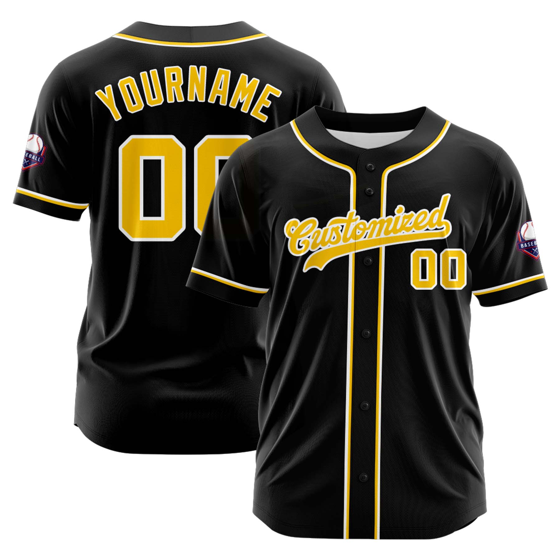 Custom Personalized Black Yellow Fashion Design Full Button Authentic Baseball Jersey
