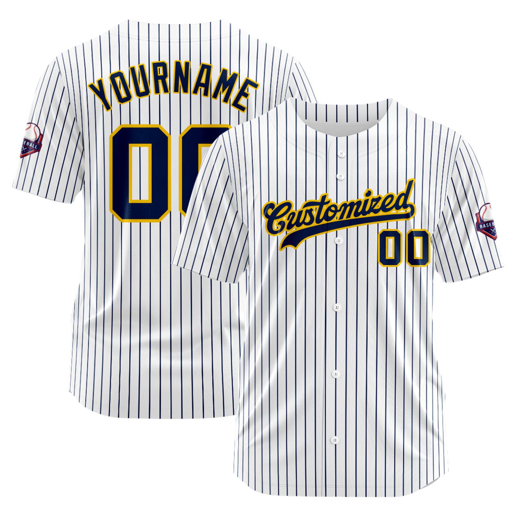 Custom Personalized White Black Stripe Fashion Design Full Button Authentic Baseball Jersey