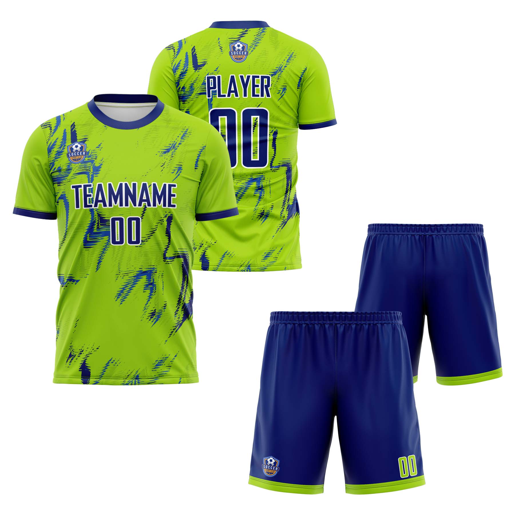 Custom Lime Green Navy Classic Soccer Training Sets Jersey For Adults/Kids