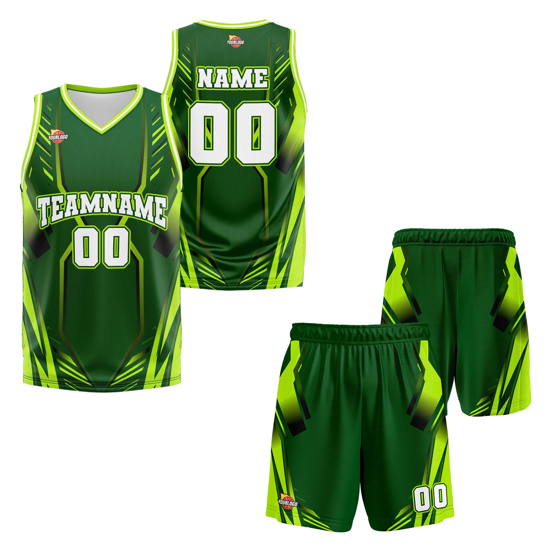 Custom Green White Fashion Sports Uniform Basketball Jersey