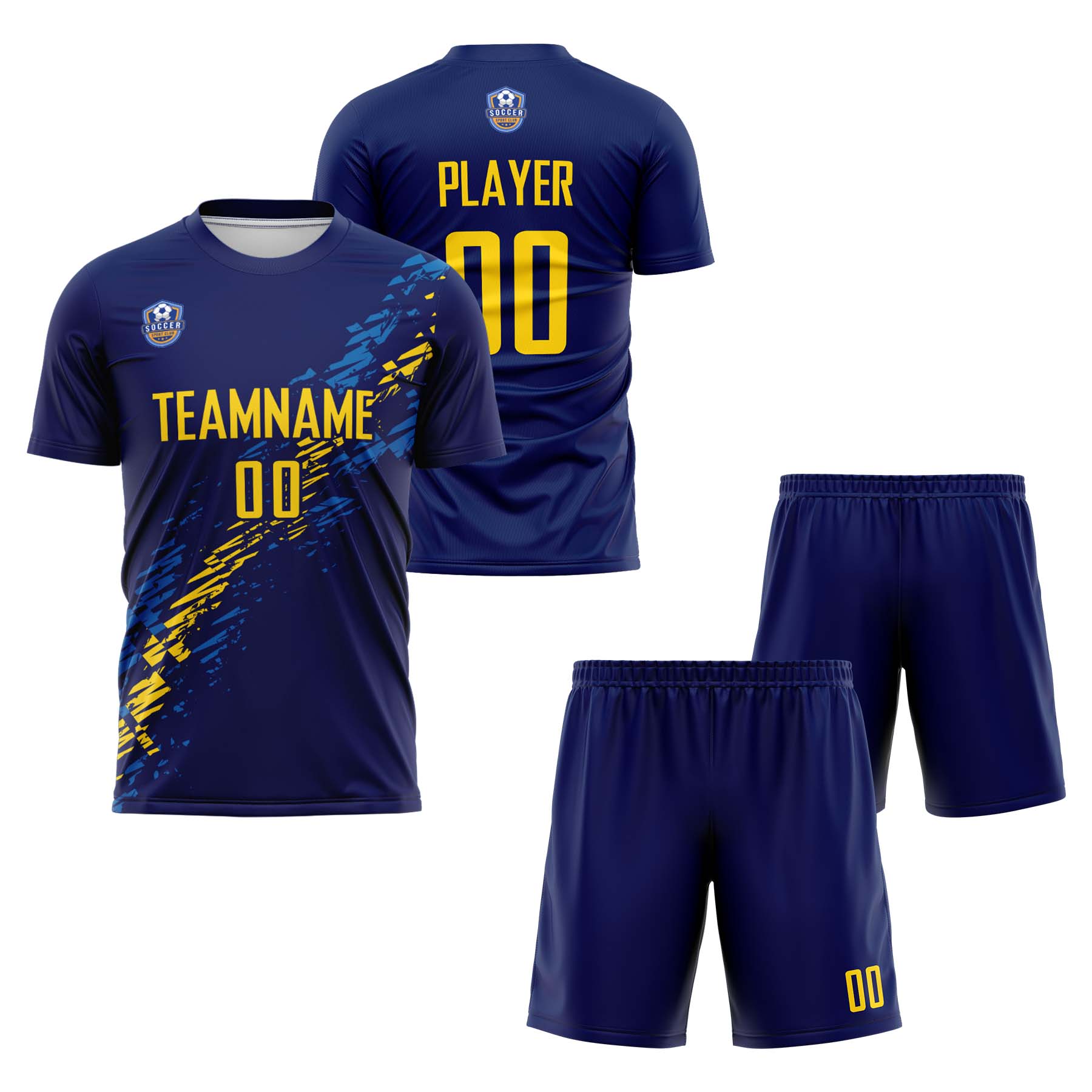 Custom Navy Yellow Classic Soccer Training Sets Jersey For Adults/Kids