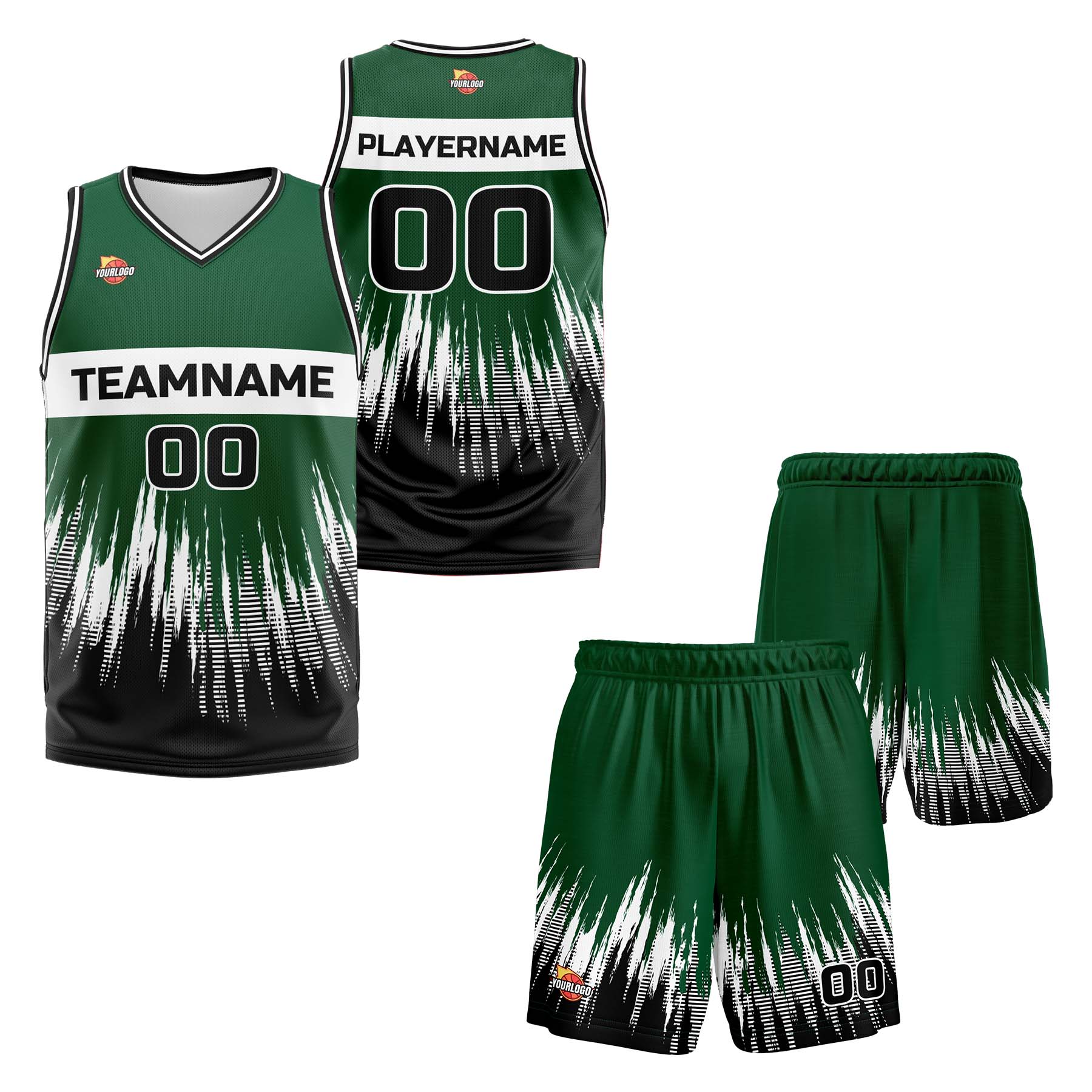 Custom Green Black Fashion Sports Uniform Basketball Jersey