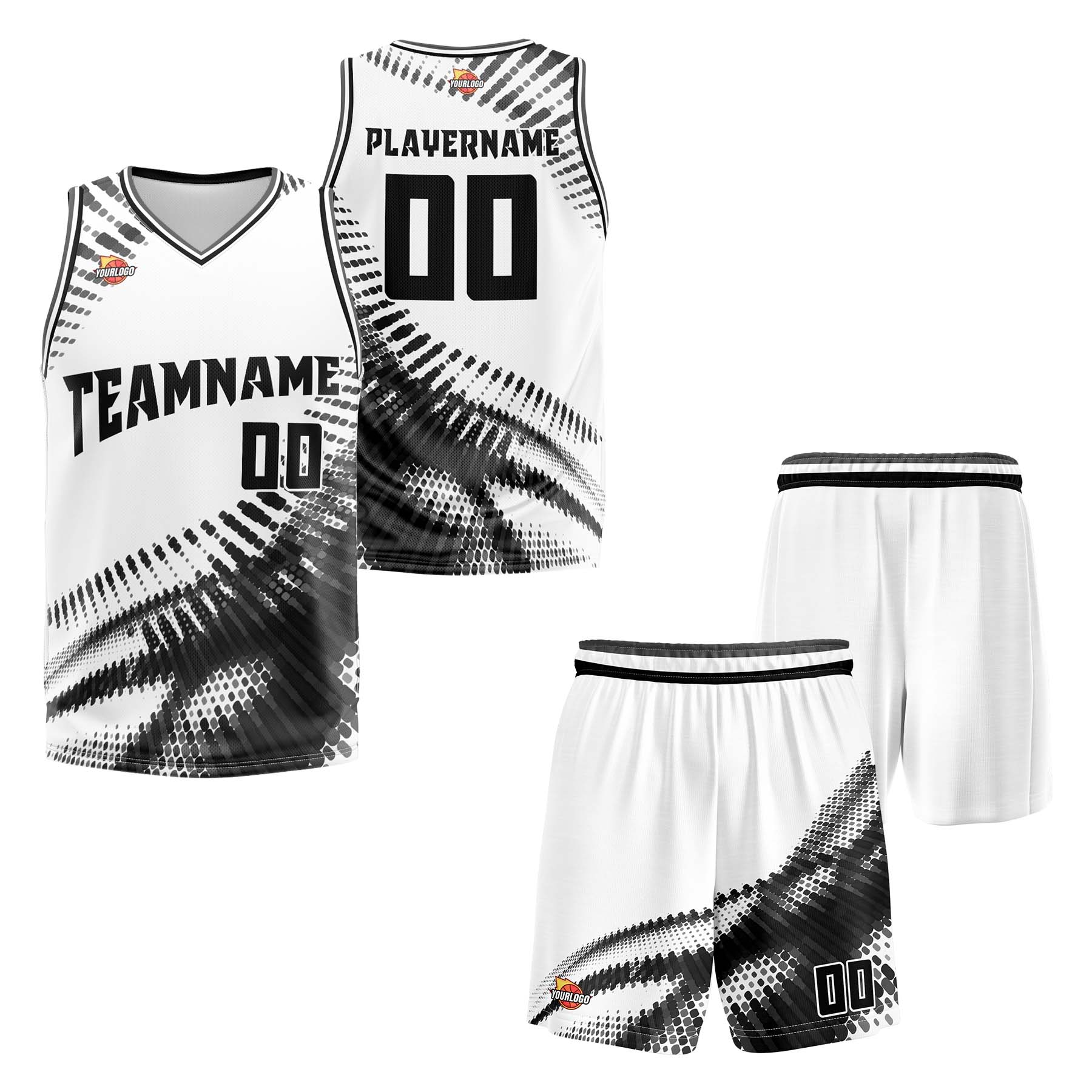 Custom White Black Sports Uniform Basketball Jersey