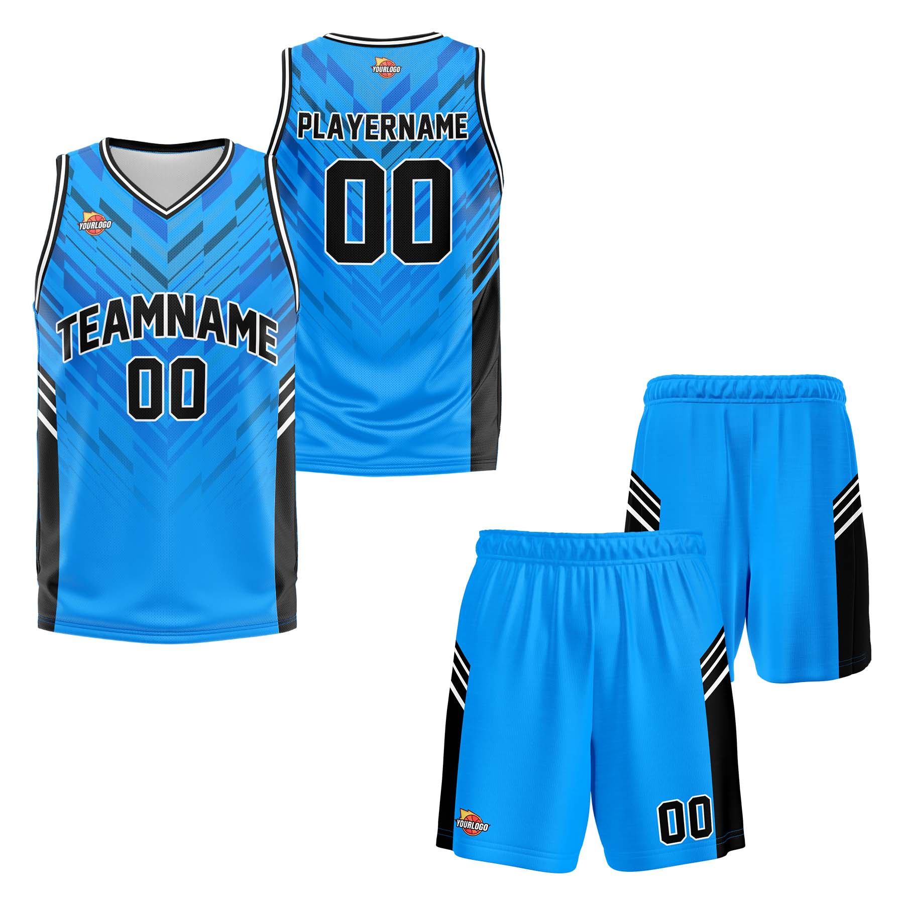 Custom Light Blue Black Fashion Sports Uniform Basketball Jersey