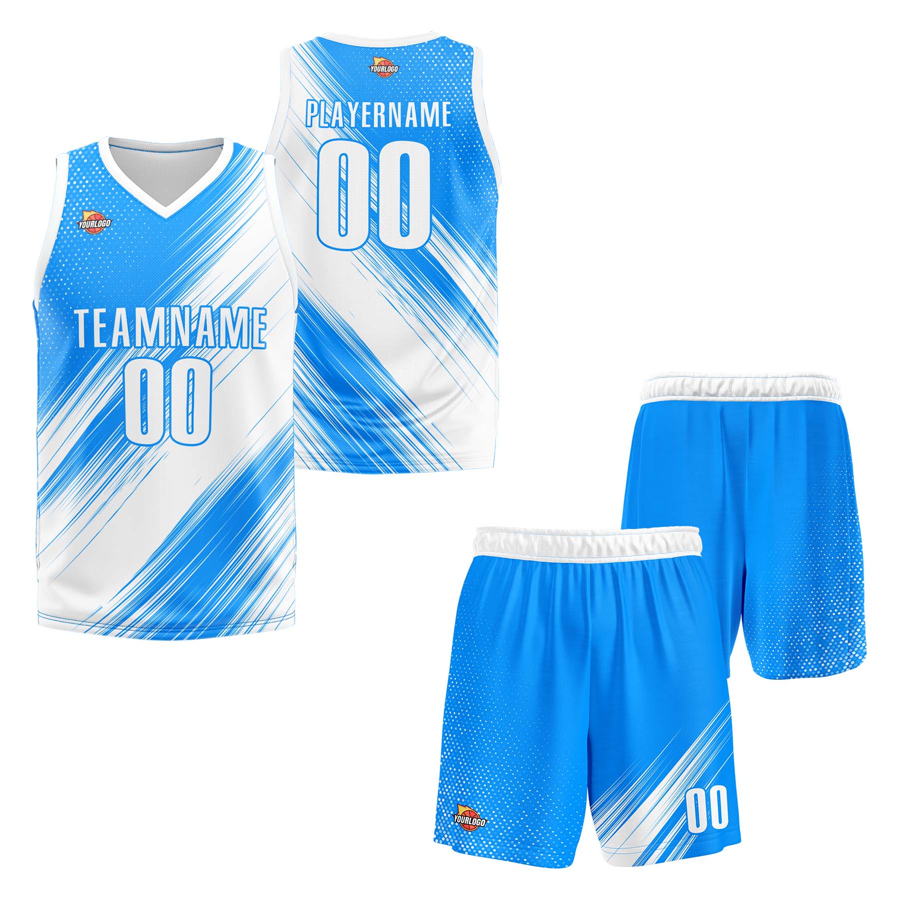 Custom Light Blue White Sports Uniform Basketball Jersey