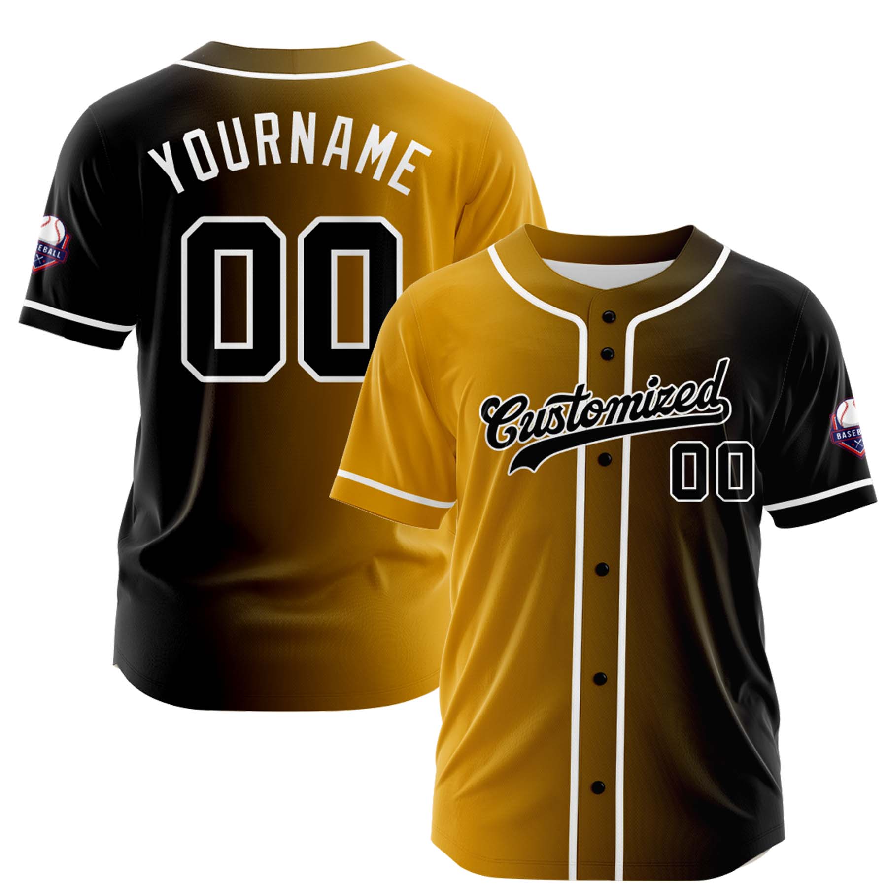 Custom Gold Yellow Gradient Fashion Design Full Button Authentic Baseball Jersey