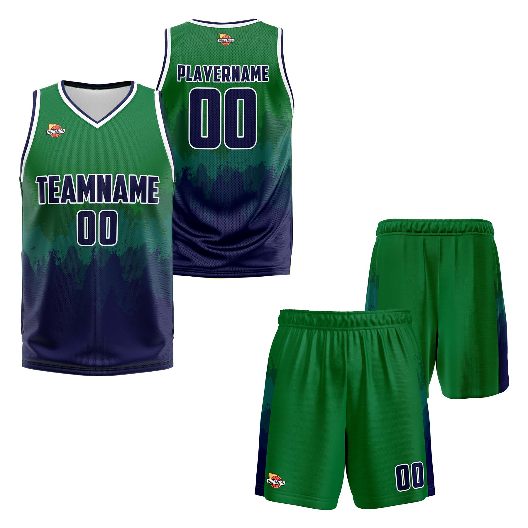 Custom Green Navy Fashion Sports Uniform Basketball Jersey