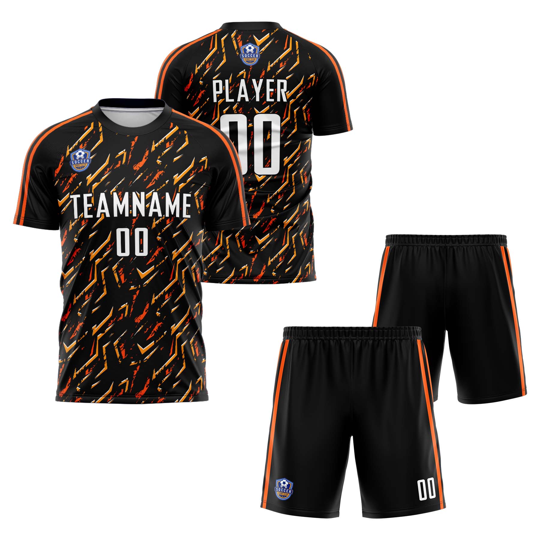 Custom Black Orange Classic Soccer Training Sets Jersey For Adults/Kids
