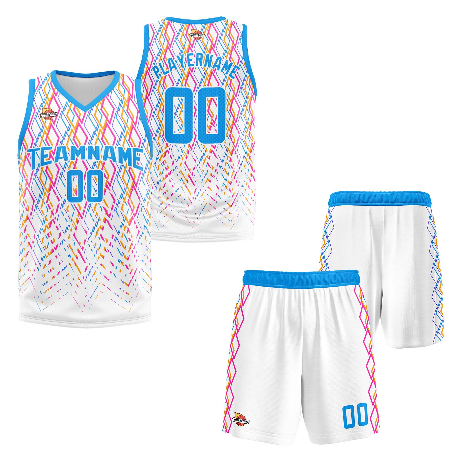 Custom White Light Blue Sports Uniform Basketball Jersey