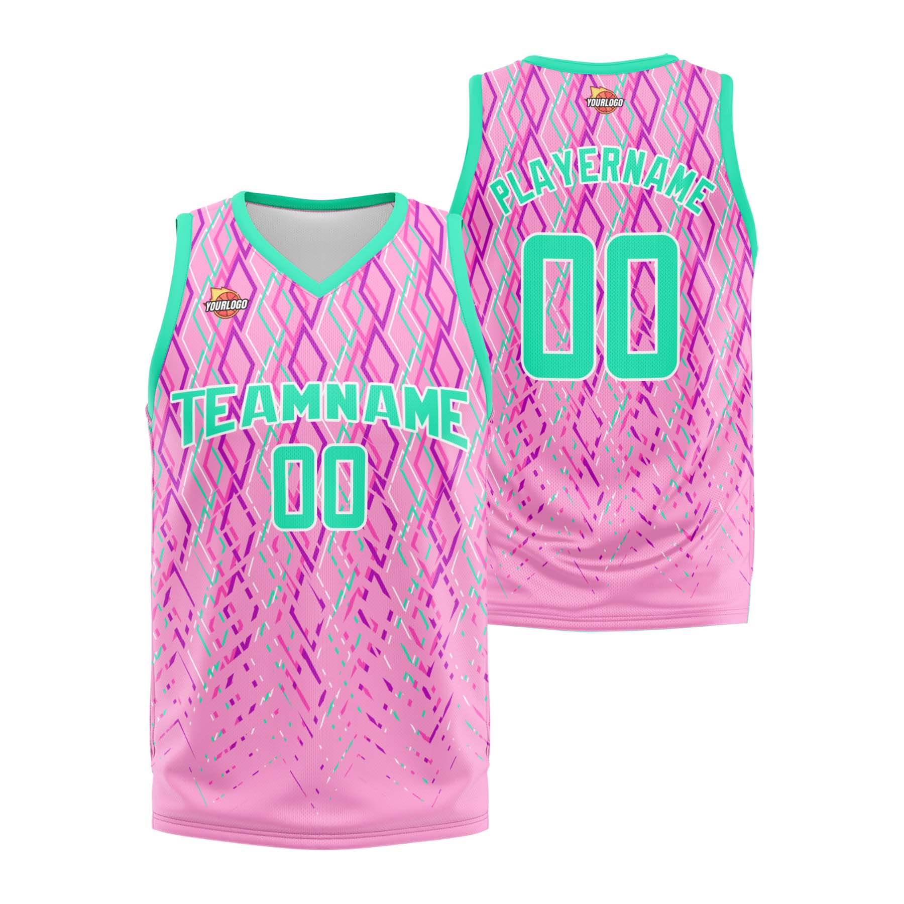Custom Pink Turquoise Sports Uniform Basketball Jersey