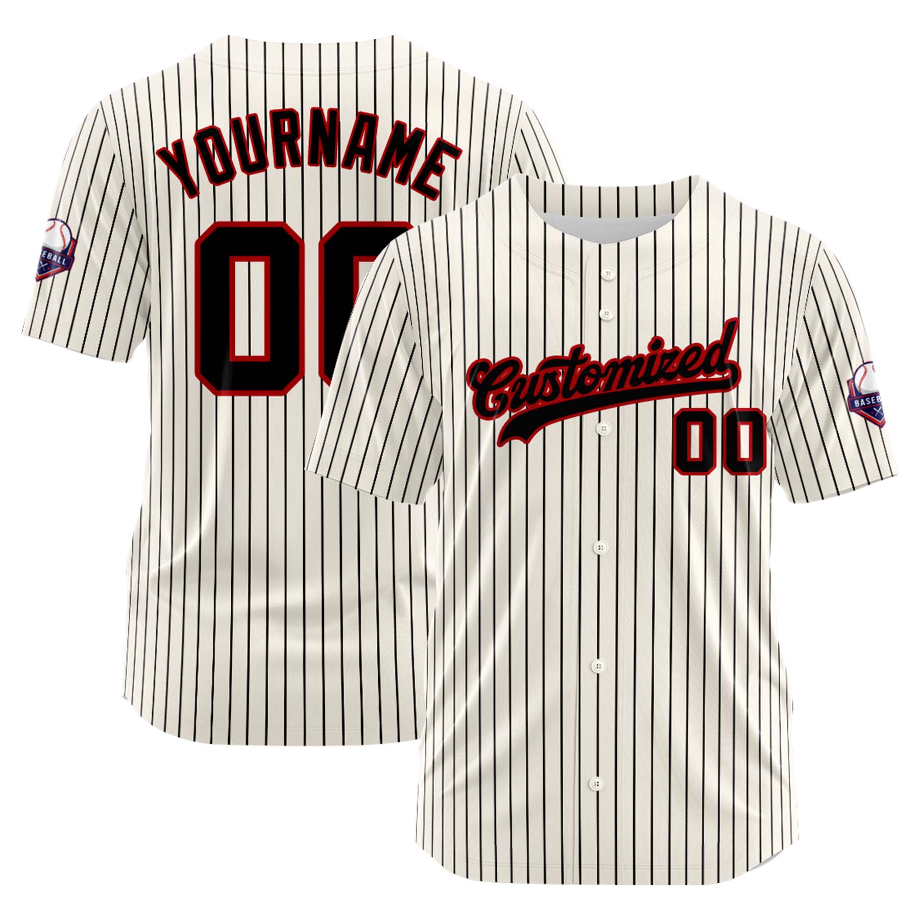 Custom Personalized Cream Black Stripe Fashion Design Full Button Authentic Baseball Jersey