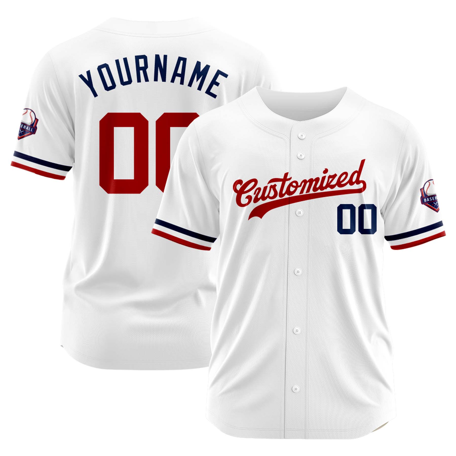 Custom Personalized White Red Fashion Design Full Button Authentic Baseball Jersey