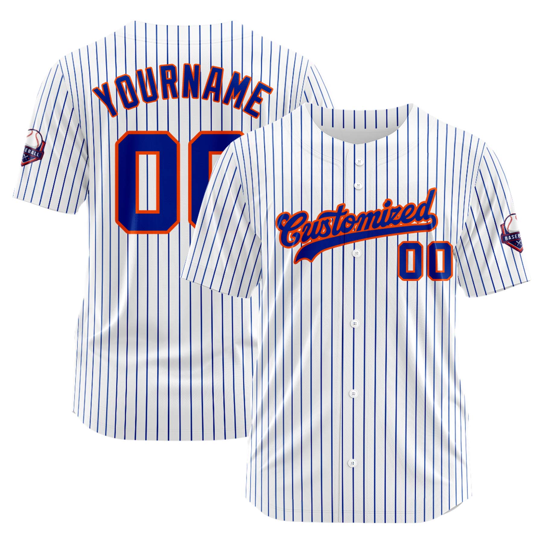 Custom Personalized White Blue Stripe Fashion Design Full Button Authentic Baseball Jersey