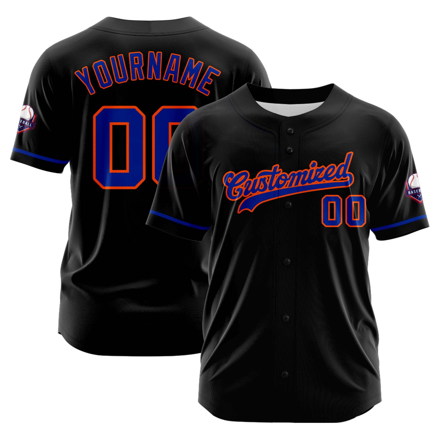 Custom Personalized Black Blue Fashion Design Full Button Authentic Baseball Jersey