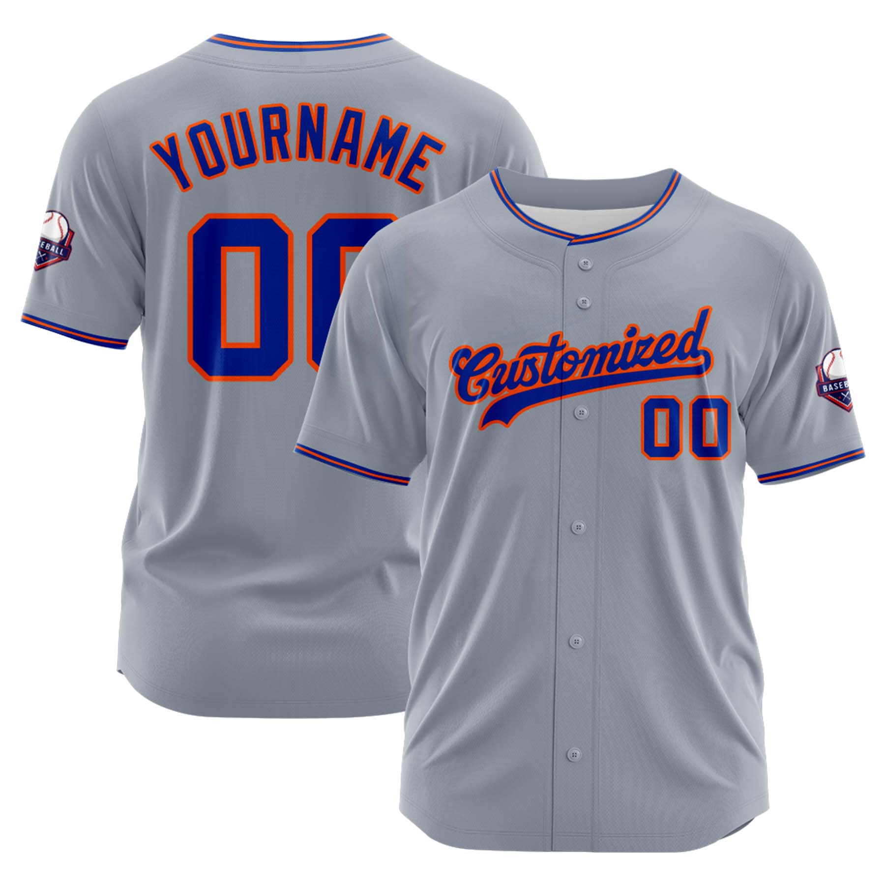 Custom Personalized Gray Blue Fashion Design Full Button Authentic Baseball Jersey