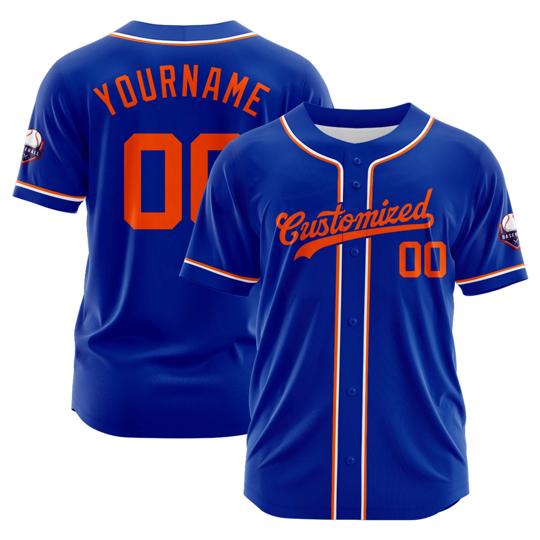 Custom Personalized Blue Orange Fashion Design Full Button Authentic Baseball Jersey