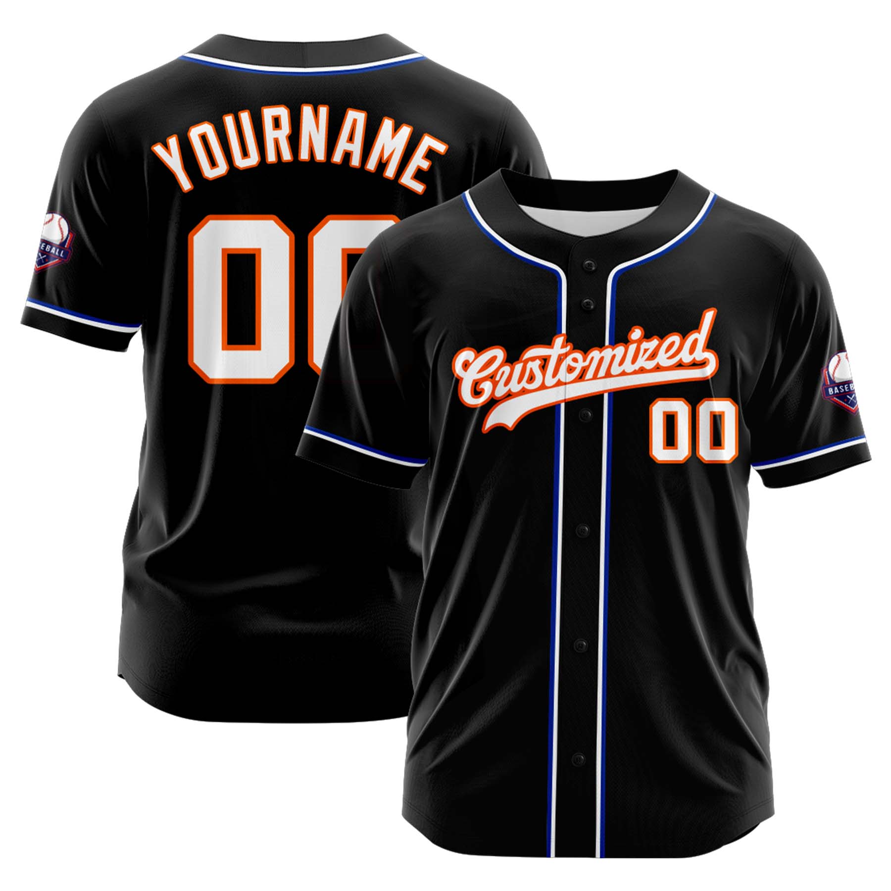 Custom Personalized Black White Orange Fashion Design Full Button Authentic Baseball Jersey