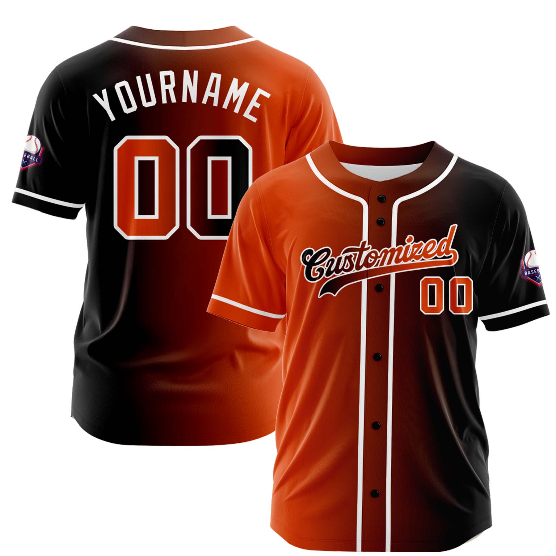 Custom Orange Black Gradient Fashion Design Full Button Authentic Baseball Jersey