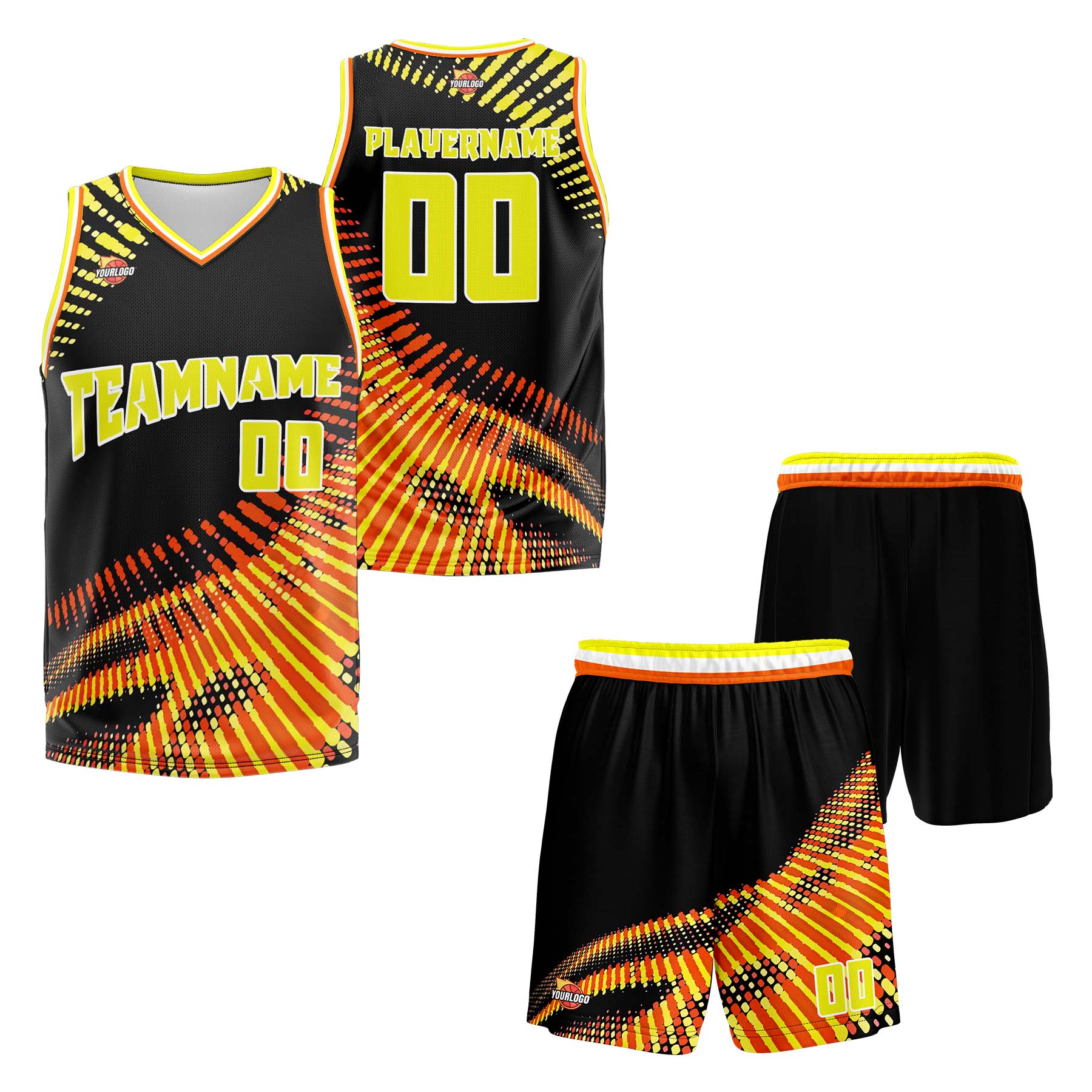 Custom Black Yellow Sports Uniform Basketball Jersey