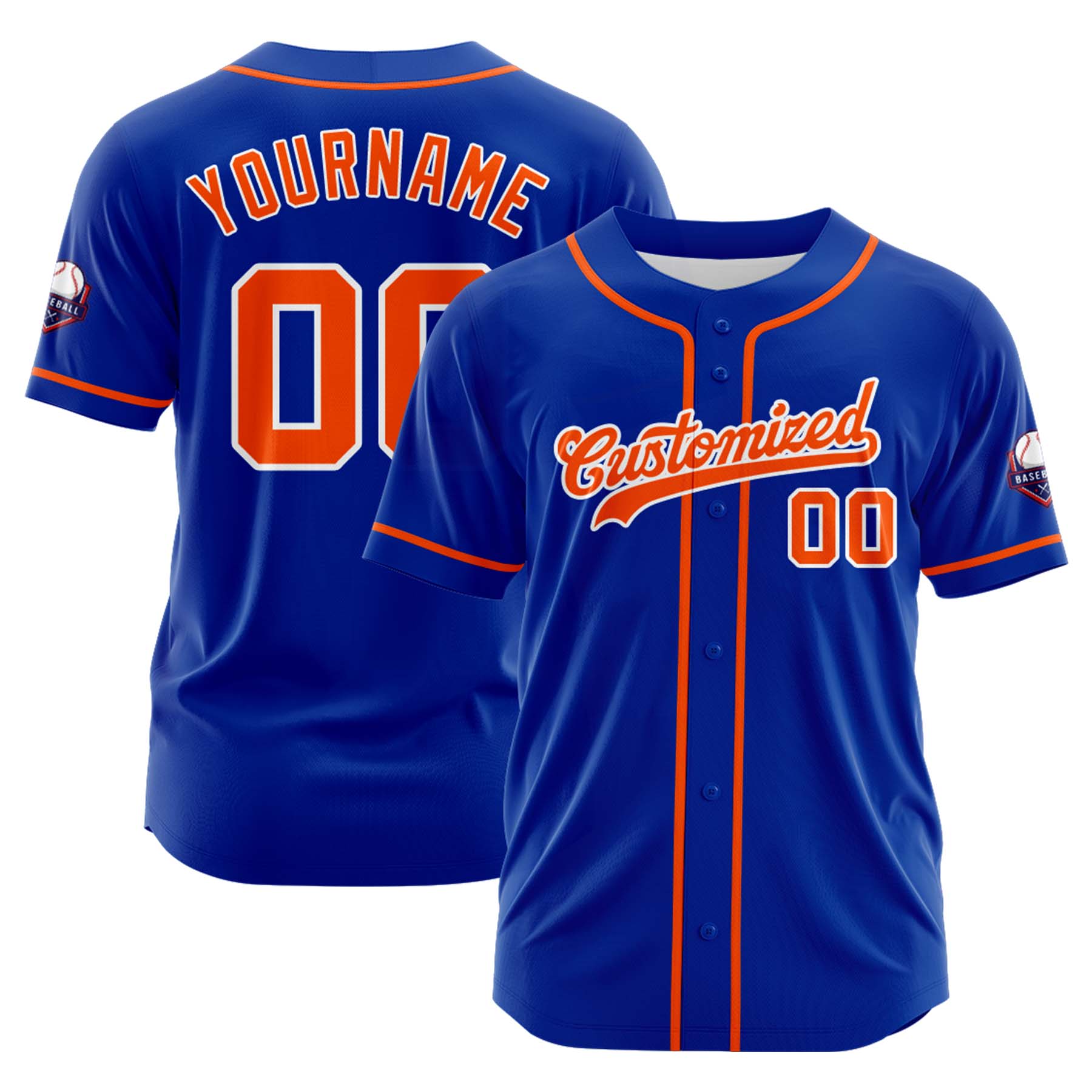 Custom Personalized Blue Orange White Fashion Design Full Button Authentic Baseball Jersey