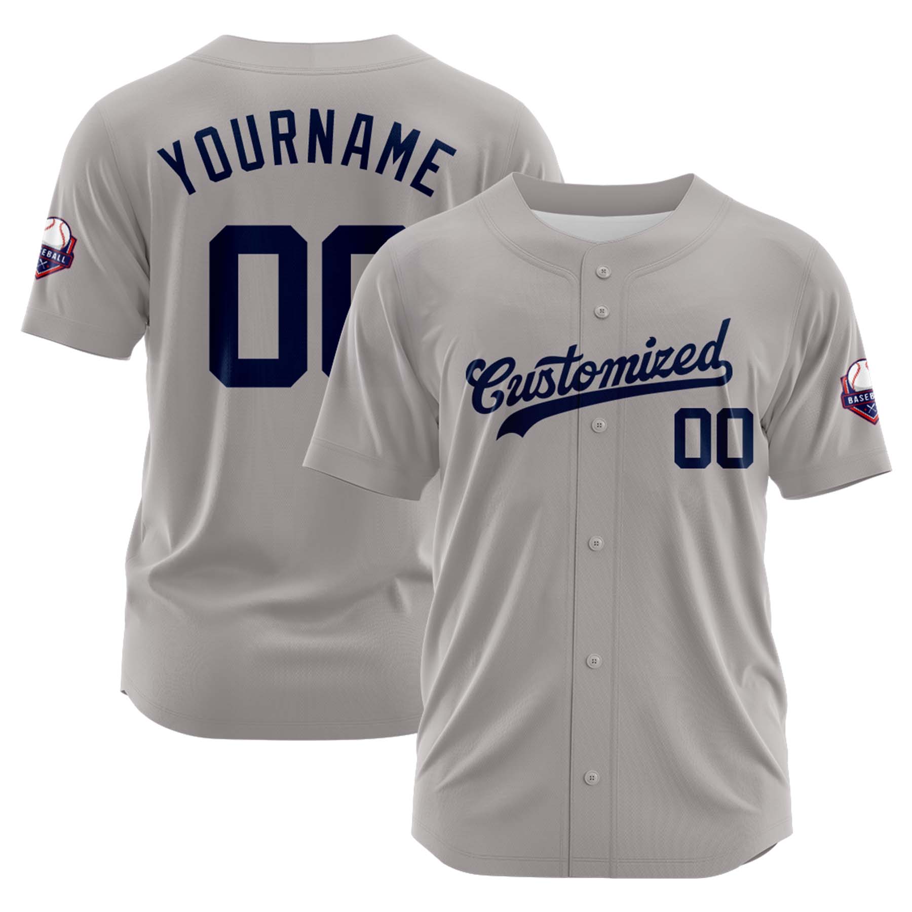 Custom Personalized Gray Navy Fashion Design Full Button Authentic Baseball Jersey