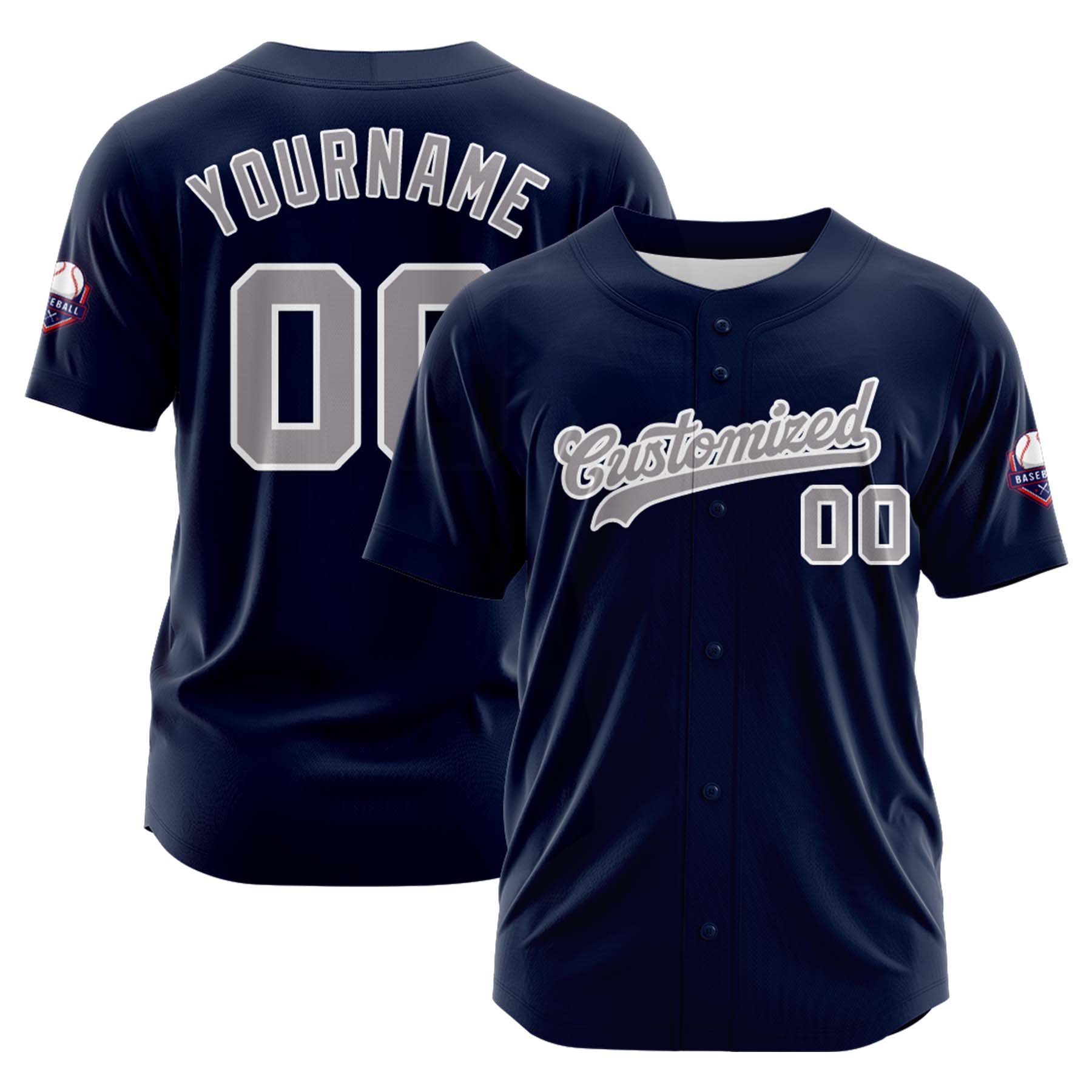 Custom Personalized Navy Gray Fashion Design Full Button Authentic Baseball Jersey