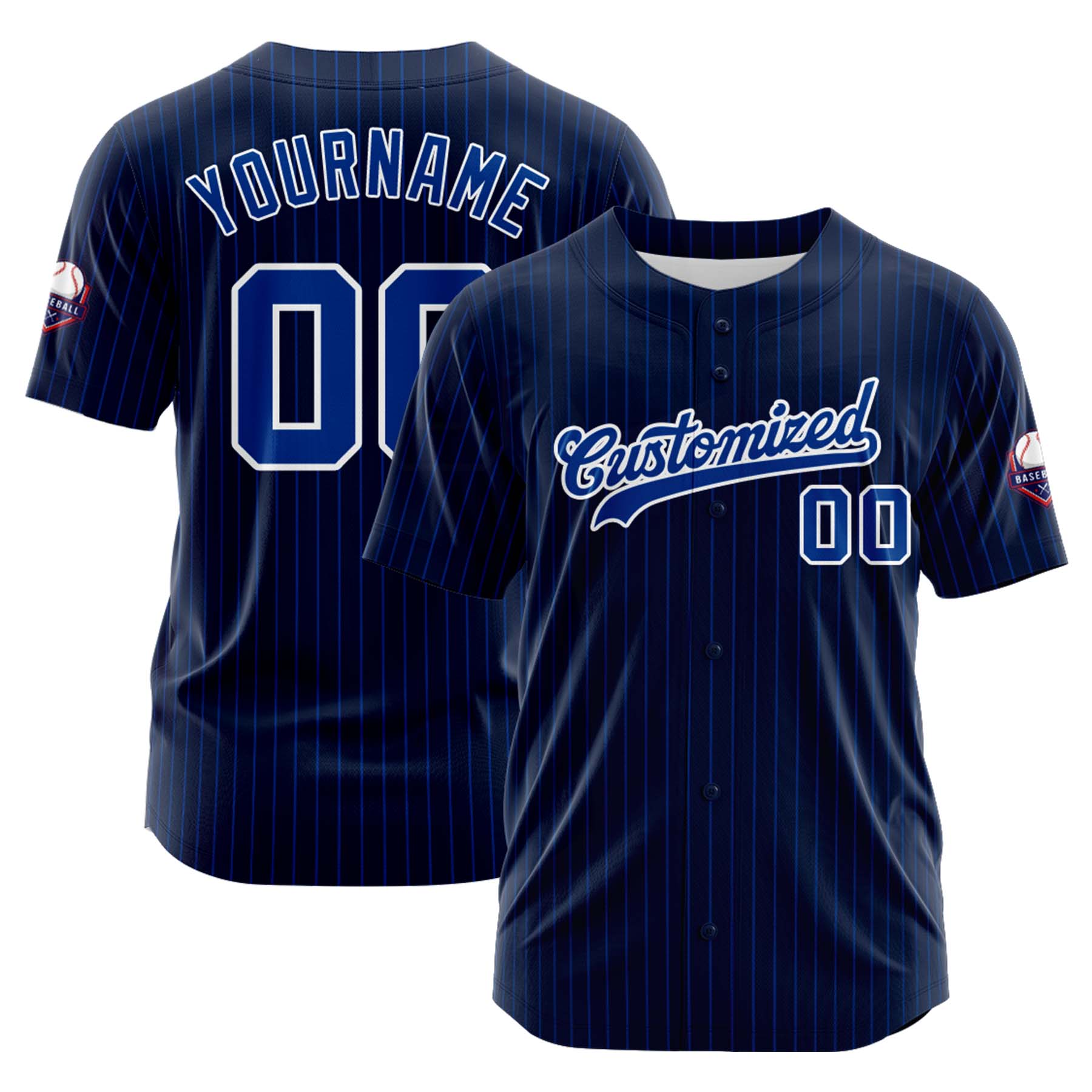 Custom Personalized Navy Blue Stripe Fashion Design Full Button Authentic Baseball Jersey