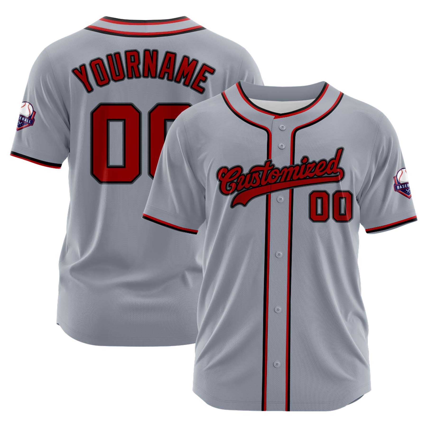 Custom Personalized Gray Red Fashion Design Full Button Authentic Baseball Jersey