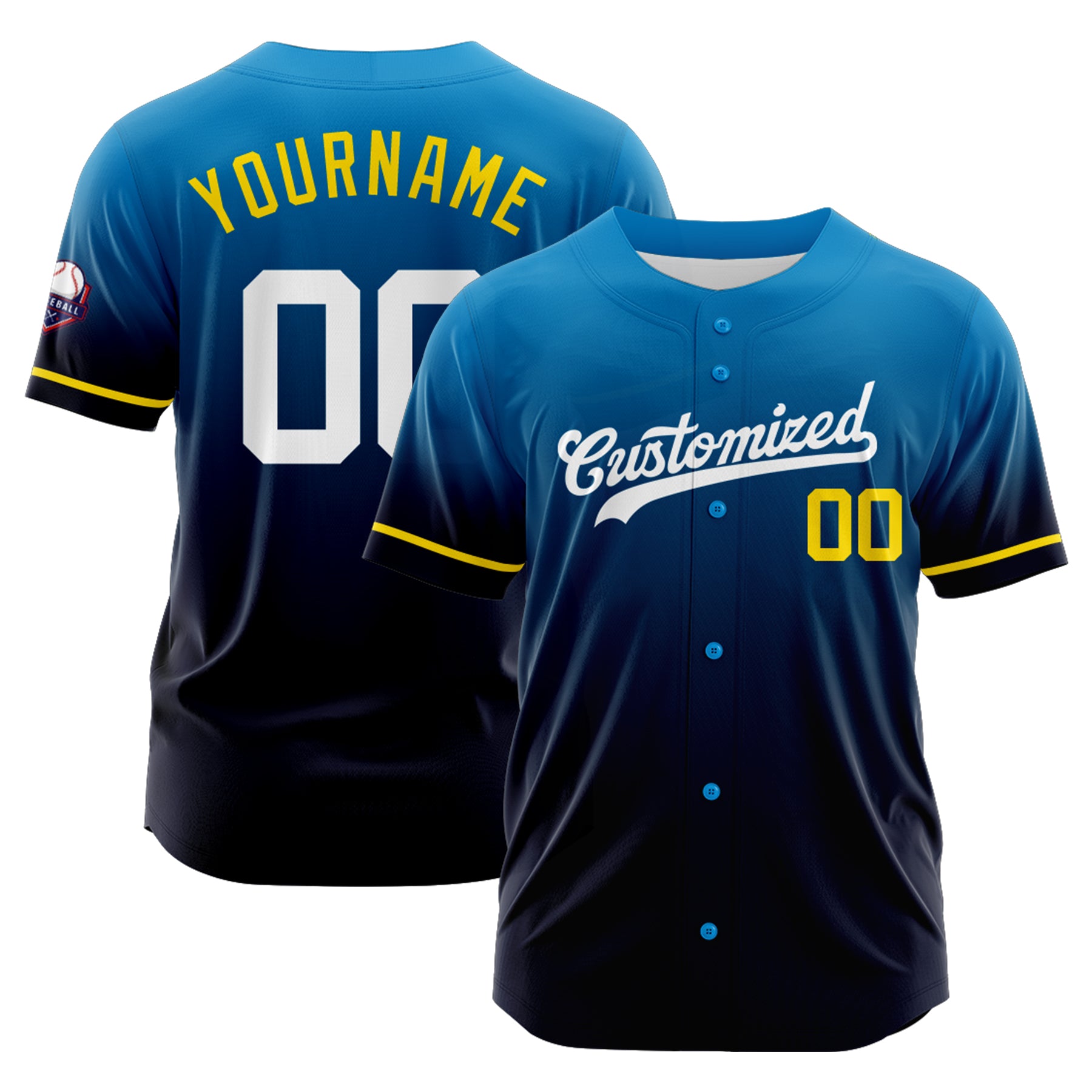 Custom Personalized Blue Navy Gradient Fashion Design Full Button Authentic Baseball Jersey