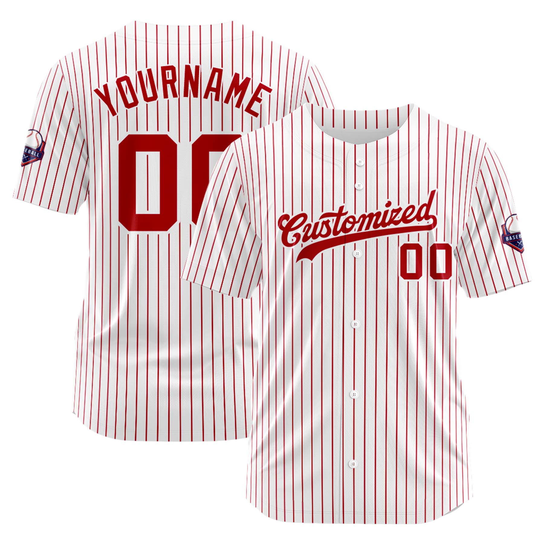 Custom Personalized White Red Stripe Fashion Design Full Button Authentic Baseball Jersey