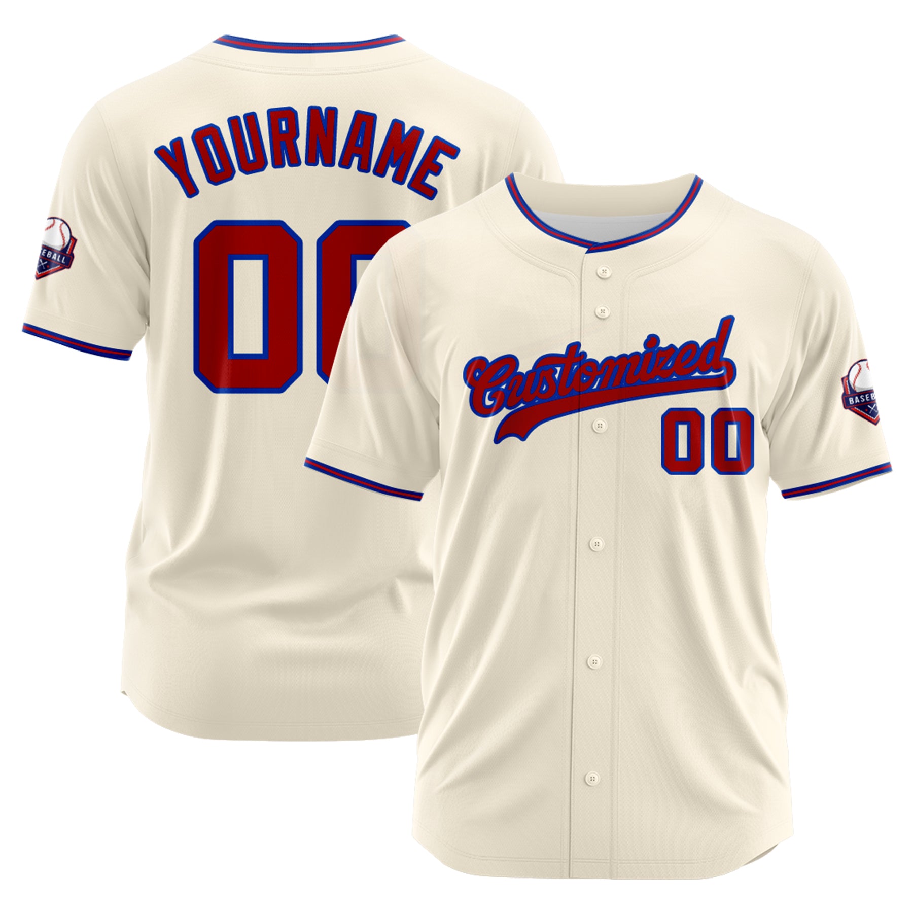 Custom Personalized Cream Red Fashion Design Full Button Authentic Baseball Jersey