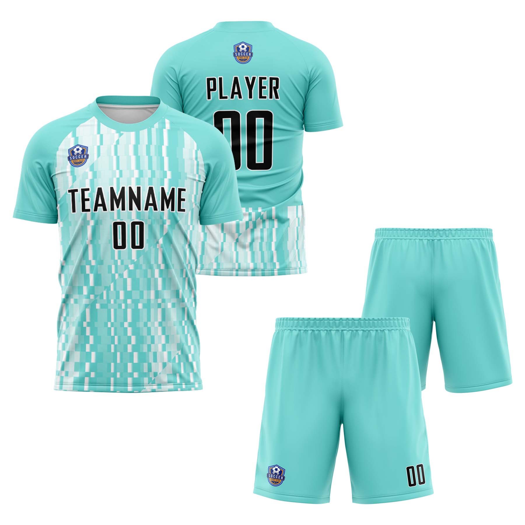 Custom Cyan Black Classic Soccer Training Sets Jersey For Adults/Kids