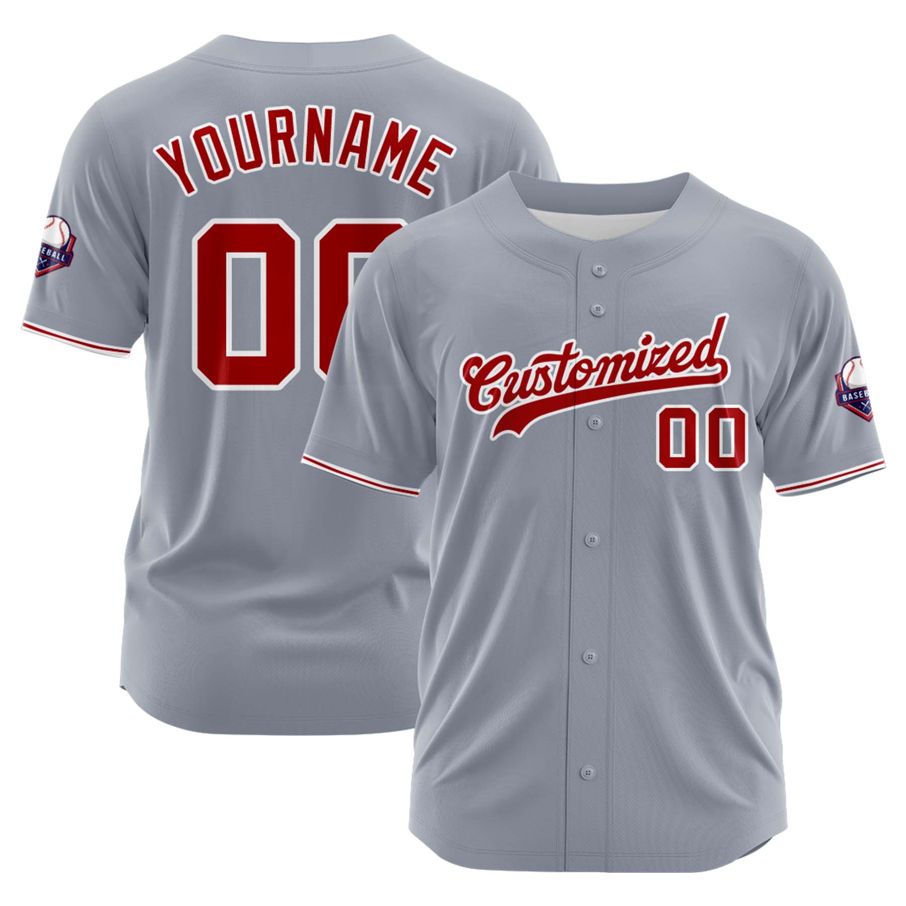 Custom Personalized Gray Red White Fashion Design Full Button Authentic Baseball Jersey