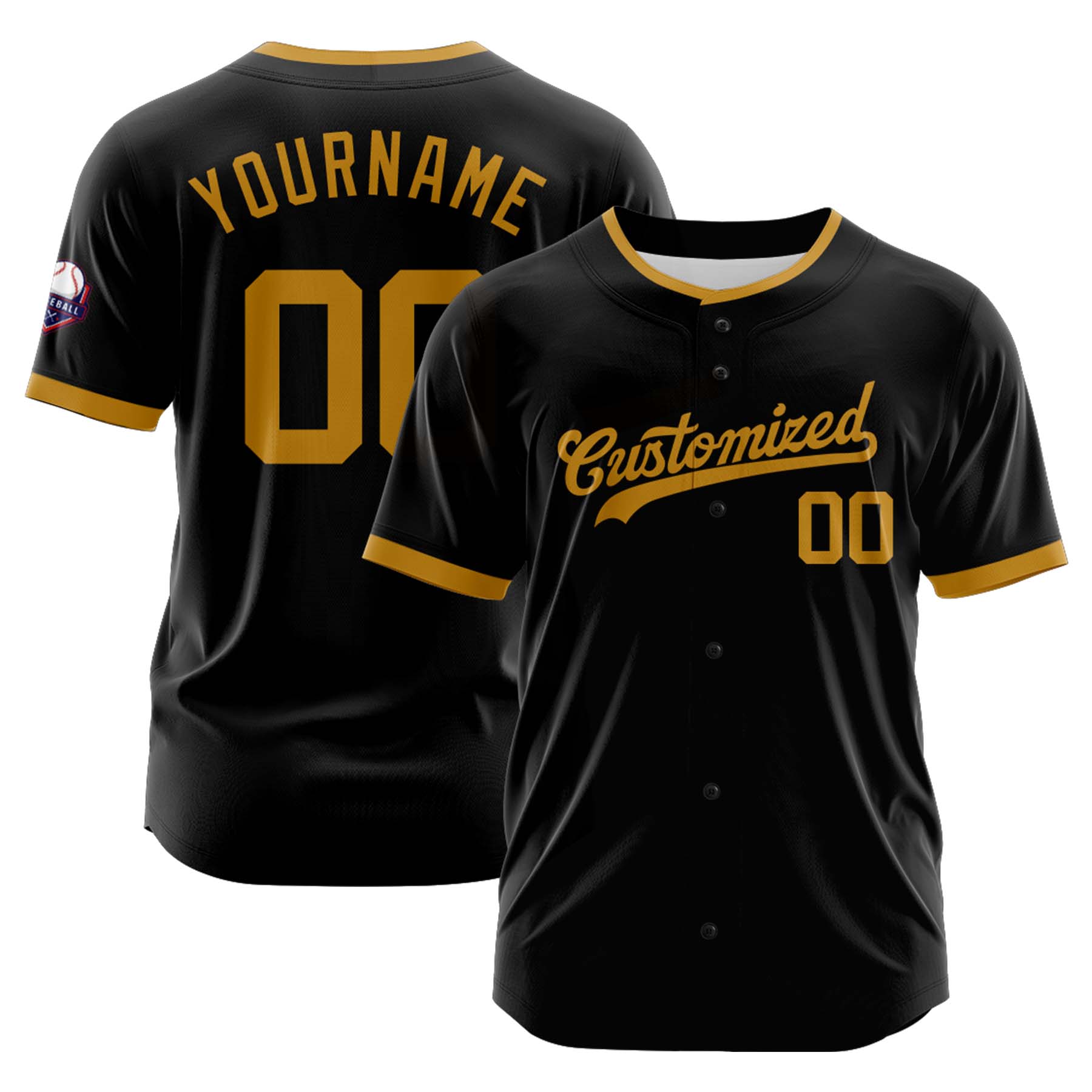 Custom Personalized Black Gold Fashion Design Full Button Authentic Baseball Jersey