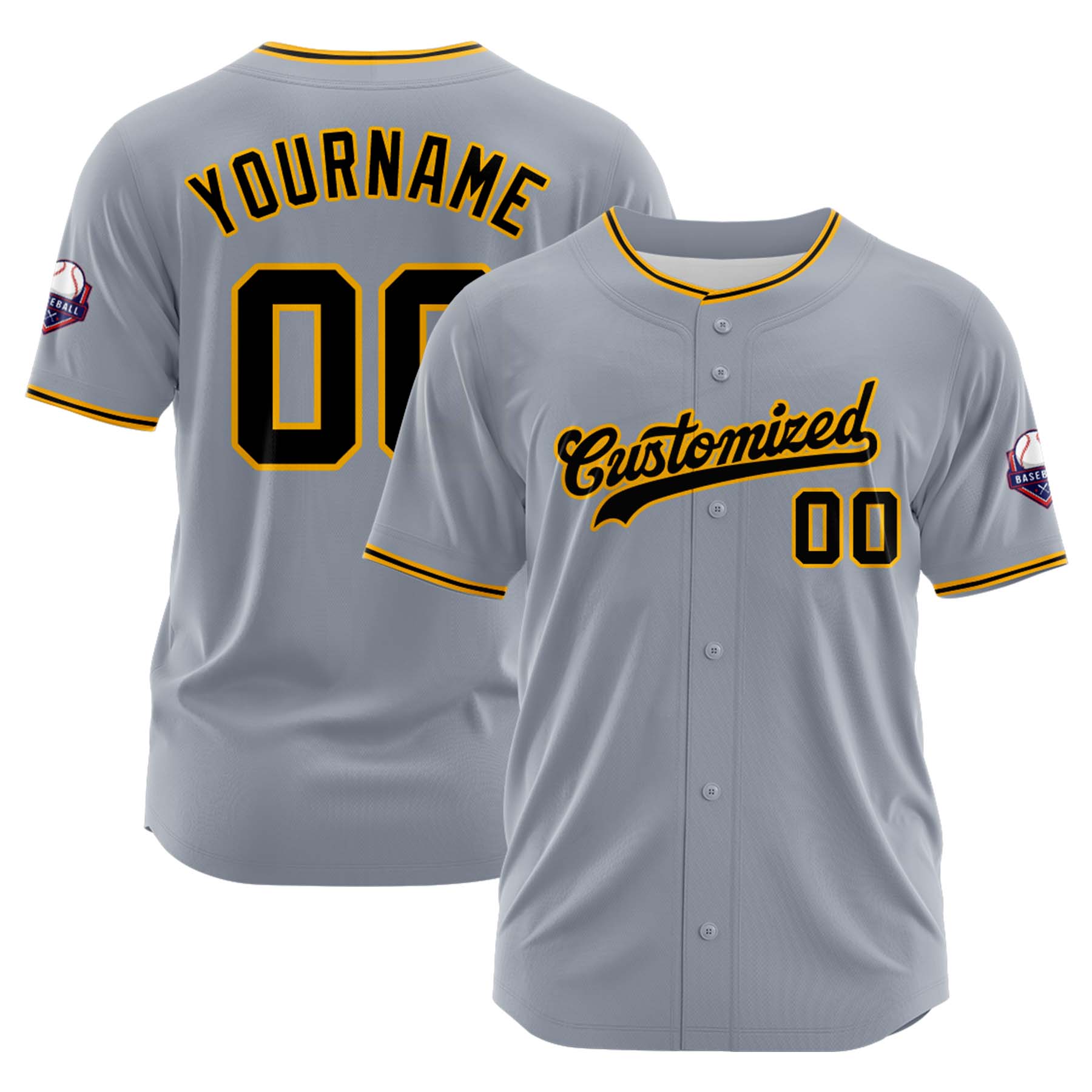 Custom Personalized Gray Black Yellow Fashion Design Full Button Authentic Baseball Jersey