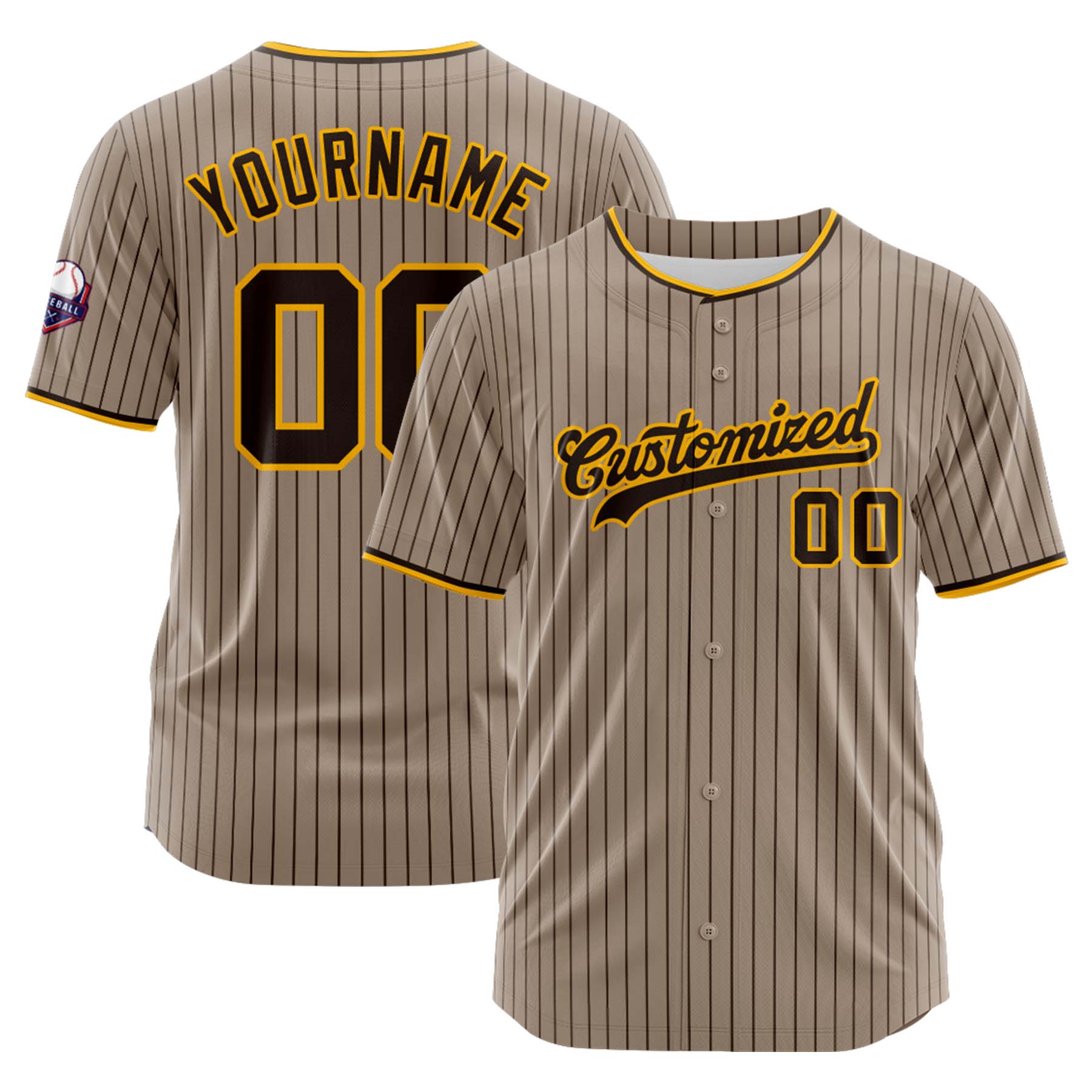 Custom Personalized Brown Black Stripe Fashion Design Full Button Authentic Baseball Jersey