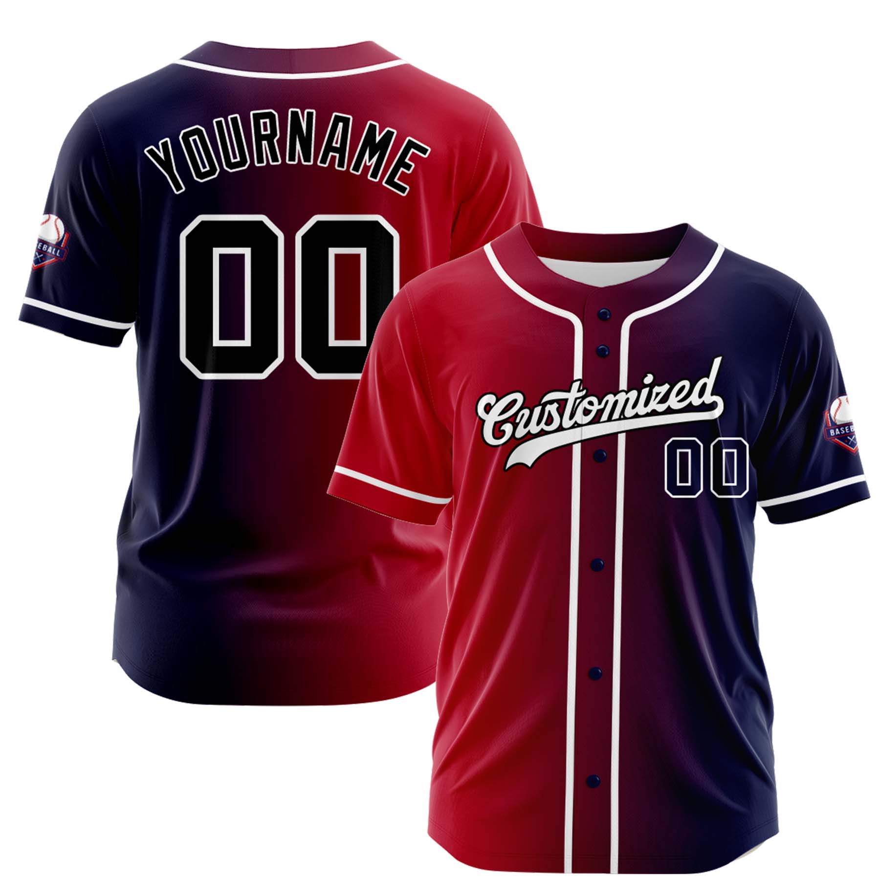 Custom Crimson Navy Gradient Fashion Design Full Button Authentic Baseball Jersey
