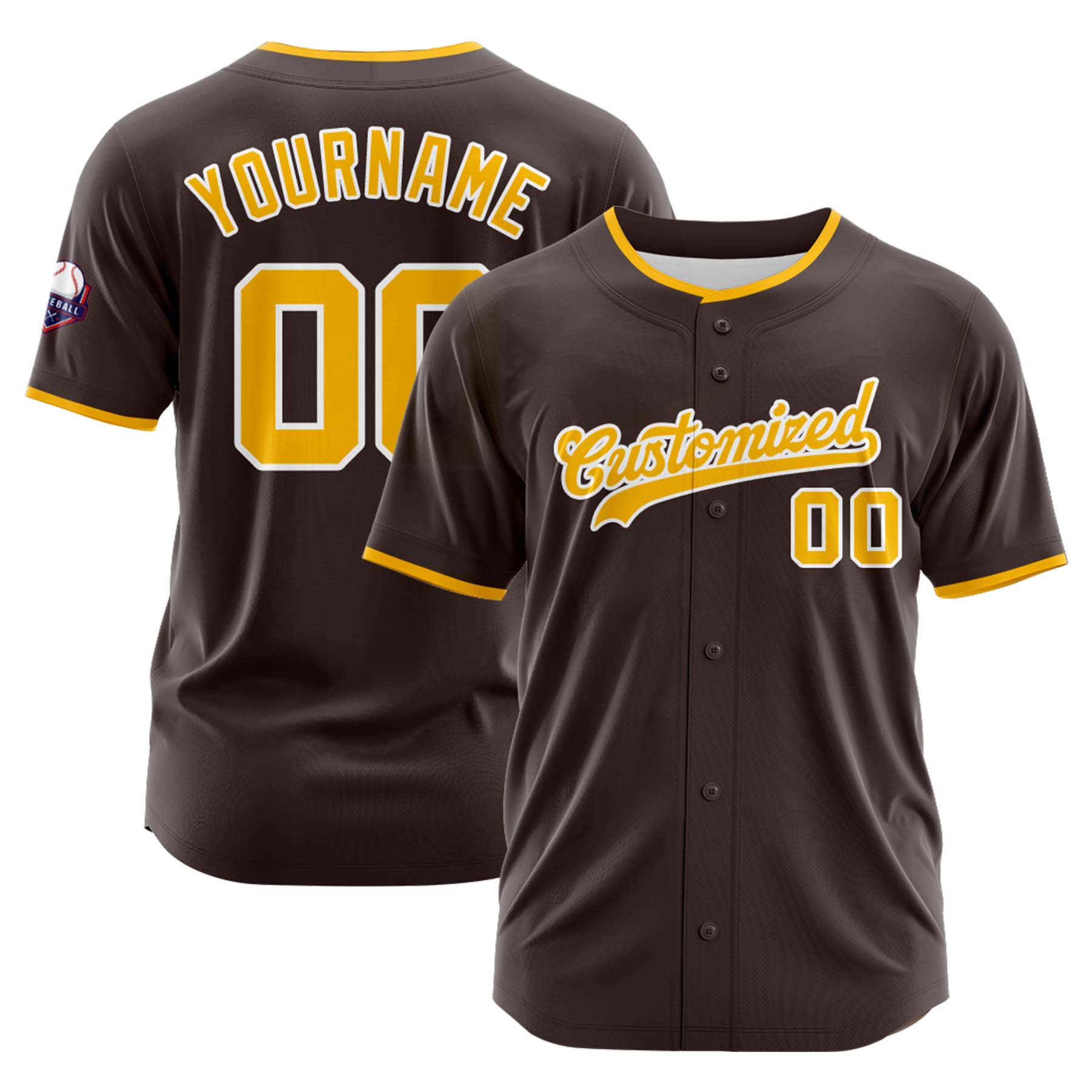 Custom Personalized Brown Yellow White Fashion Design Full Button Authentic Baseball Jersey