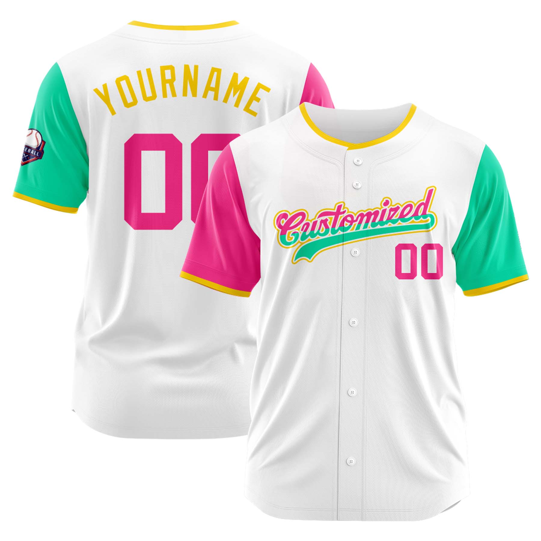 Custom Personalized White Pink Fashion Design Full Button Authentic Baseball Jersey