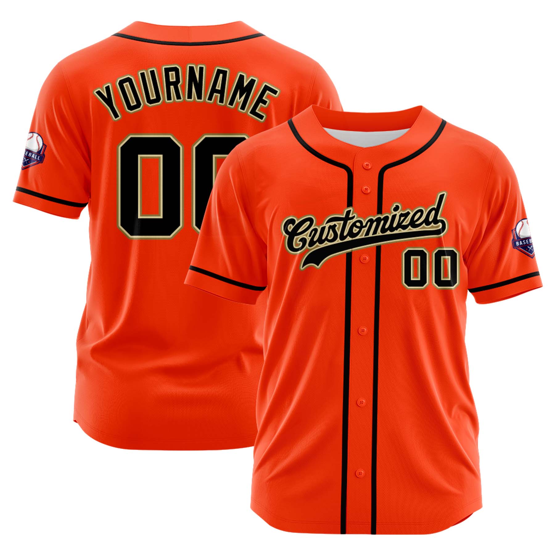 Custom Personalized Orange Black Fashion Design Full Button Authentic Baseball Jersey